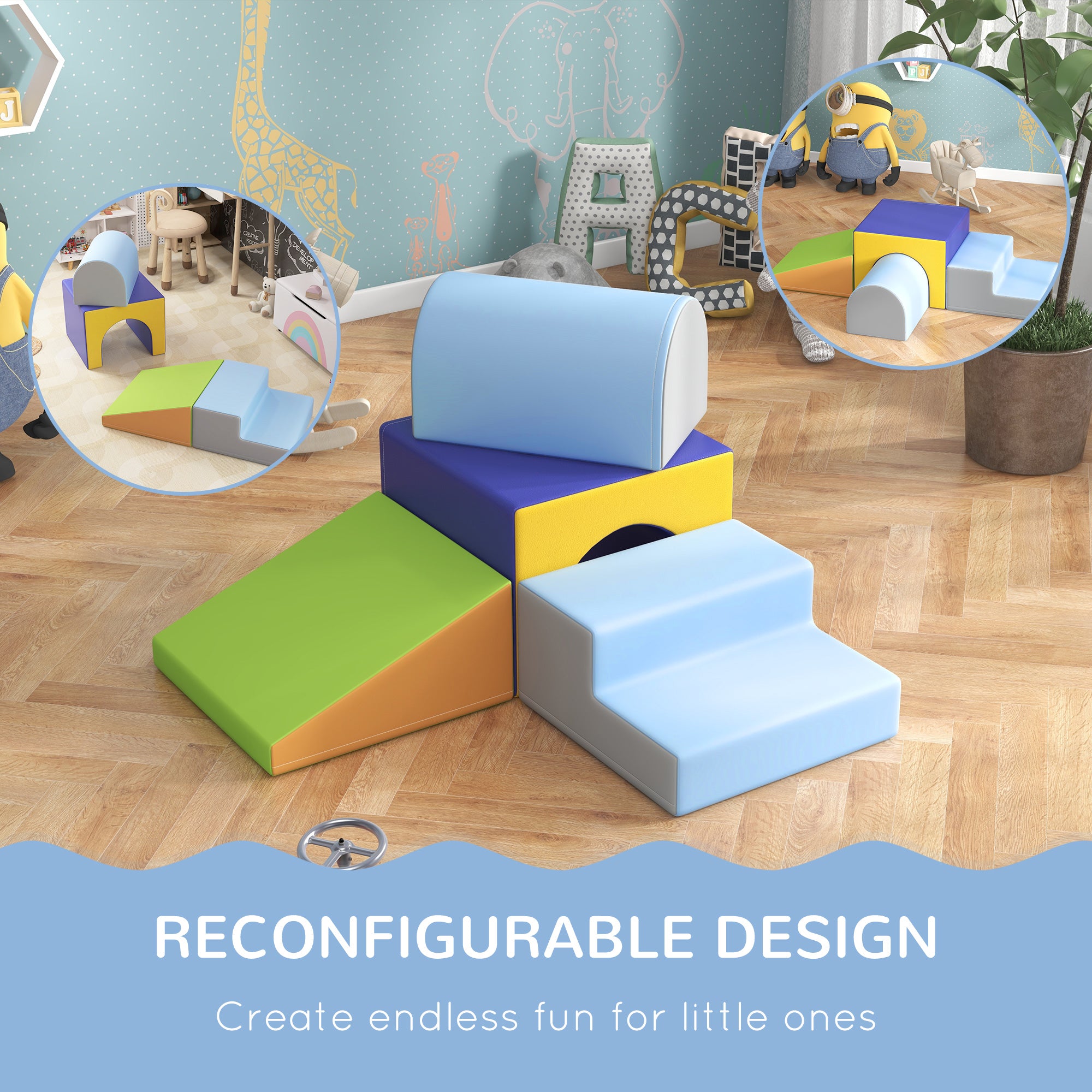 HOMCOM 4-Piece Soft Play Set for Toddlers, Multicoloured - North Peak Garden Furniture