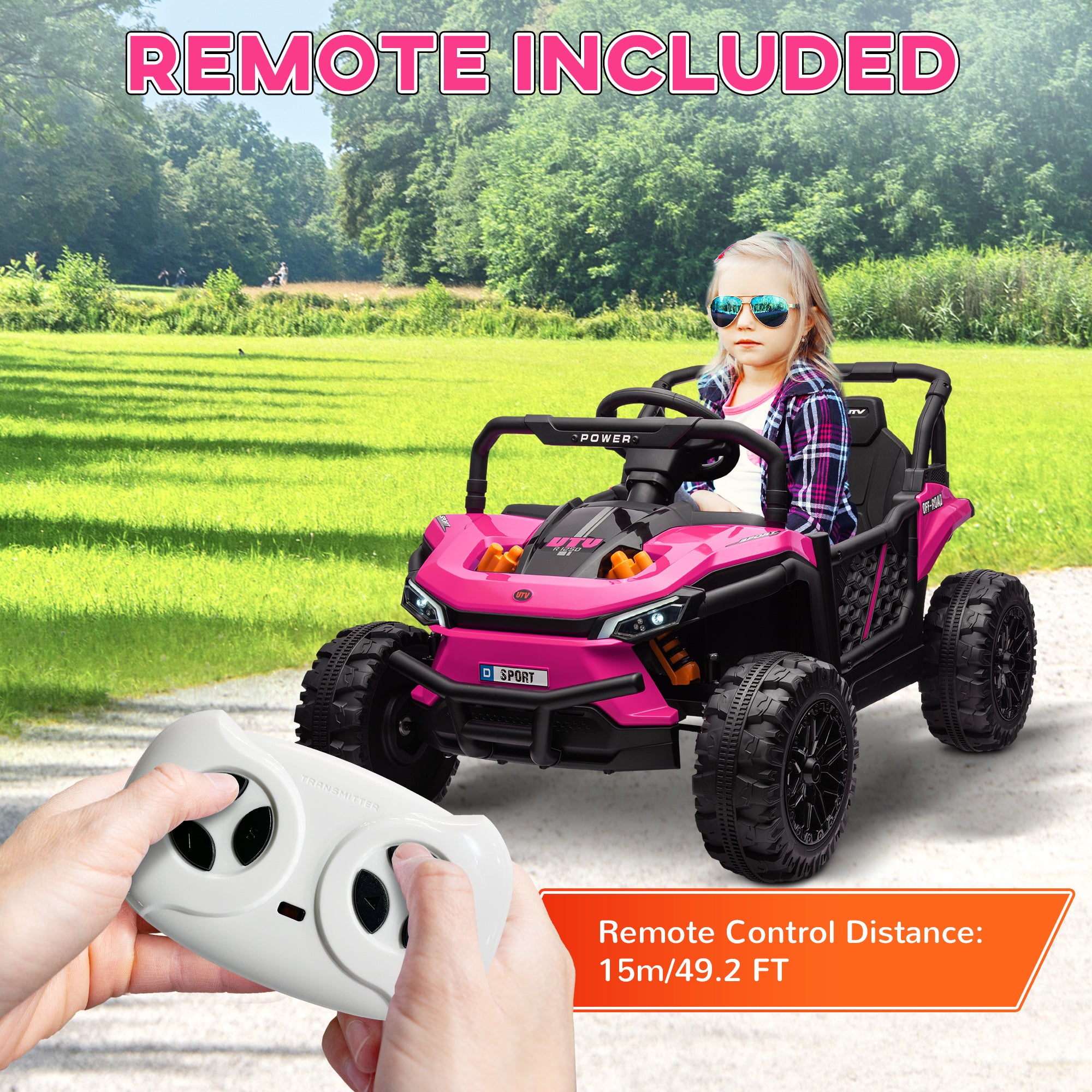 AIYAPLAY 12V Battery Powered Ride on Truck w/ Remote, Four Suspension Wheels, Horn, Lights, Music, USB, for Ages 3-5 Years, Pink - North Peak Garden Furniture
