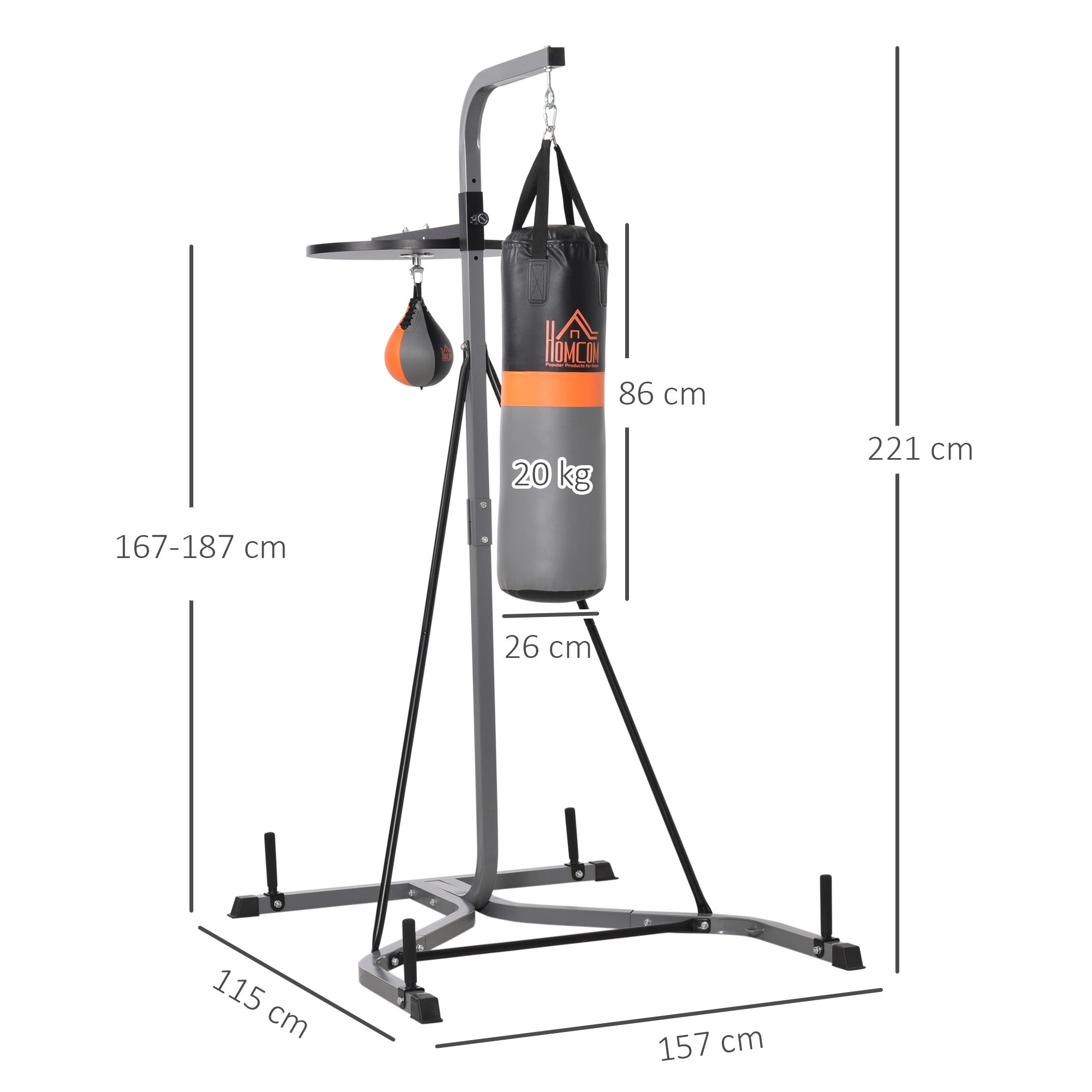 HOMCOM Freestanding Boxing Punch Bag & Speed Ball Station Hanging Frame Training Exercise Platform Home Gym Heavy Duty - North Peak Garden Furniture