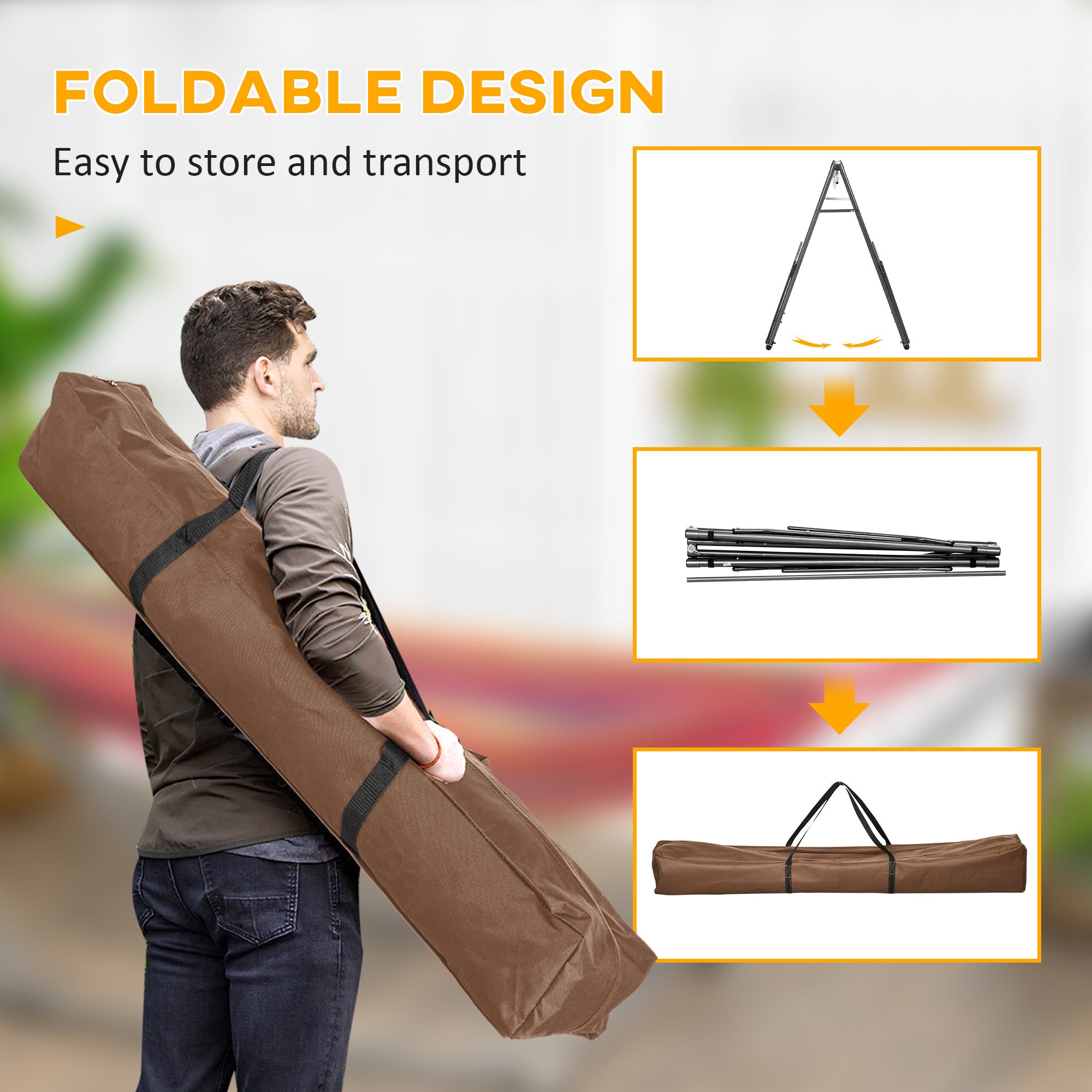 Outsunny Foldable Hammock Stand, Portable Hammock with Metal Frame, 2 in 1 Hammock Net Stand, Clothes Drying Rack, Load Capacity 120kg, for Patio, Garden, Yard, Black - North Peak Garden Furniture