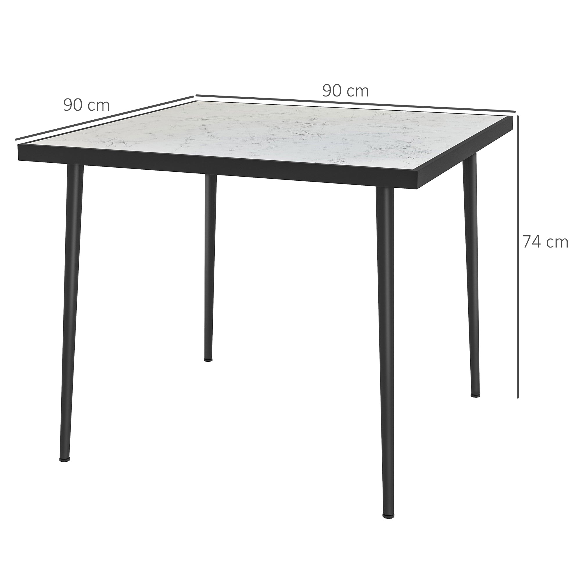 Outsunny Square Garden Table, Outdoor Dining Table for 4 with Marble Effect Tempered Glass Top and Steel Frame for Patio, White - North Peak Garden Furniture