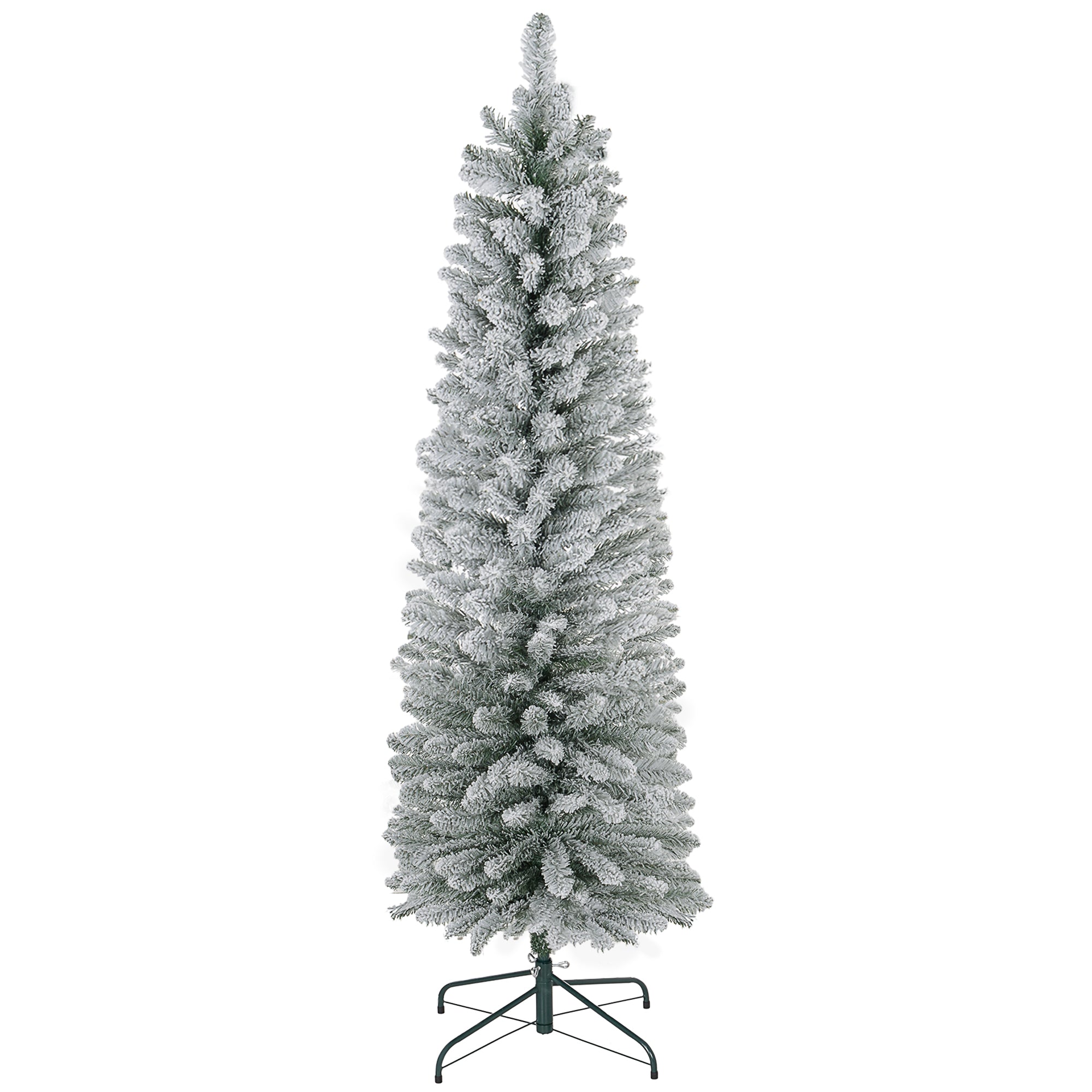 HOMCOM 5ft Artificial Snowy Pencil Christmas Tree - Green - North Peak Garden Furniture
