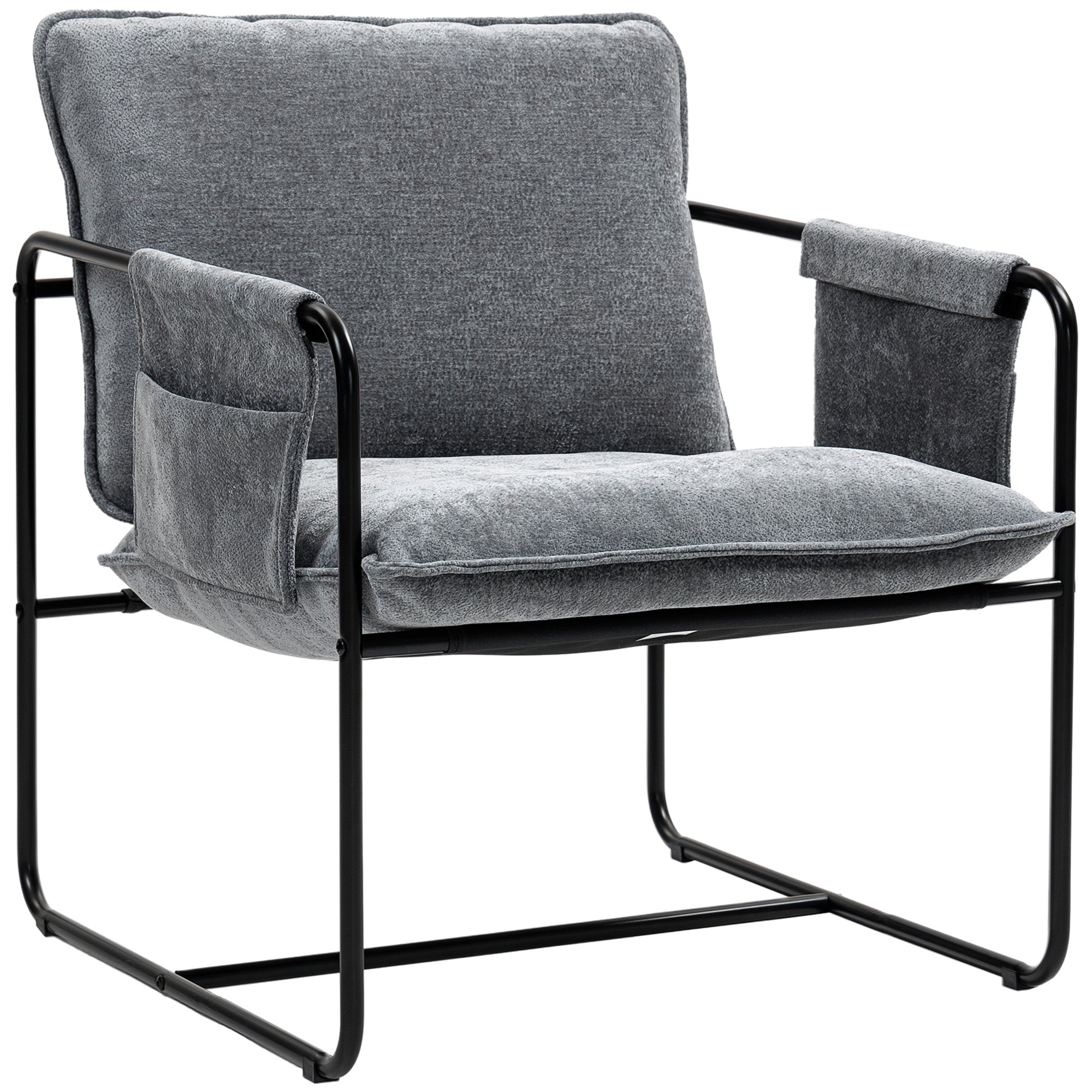 HOMCOM Minimal Padded Accent Chair, with Pockets - Grey - North Peak Garden Furniture