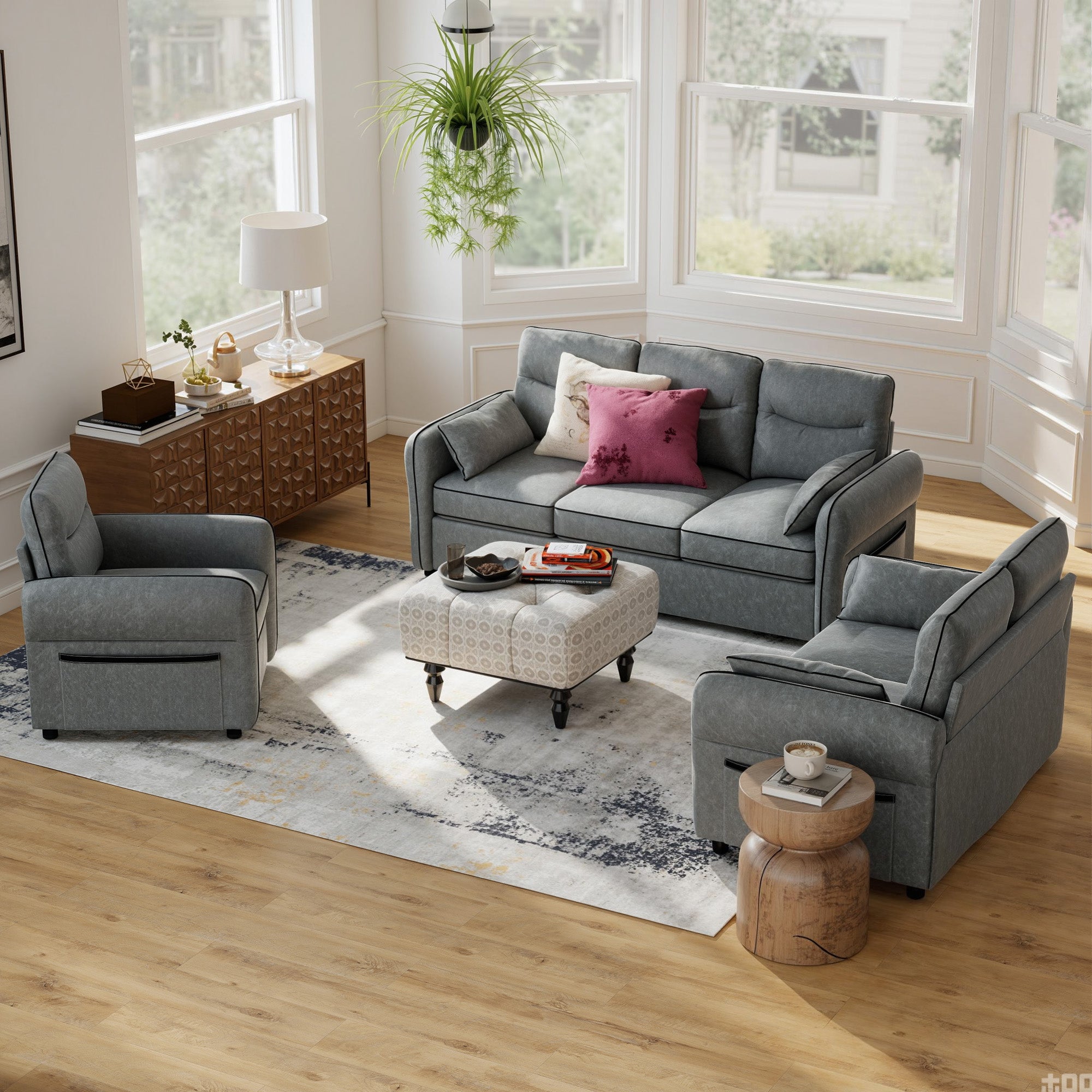 HOMCOM 3 Seater Sofa, Faux Leather Couch - Grey