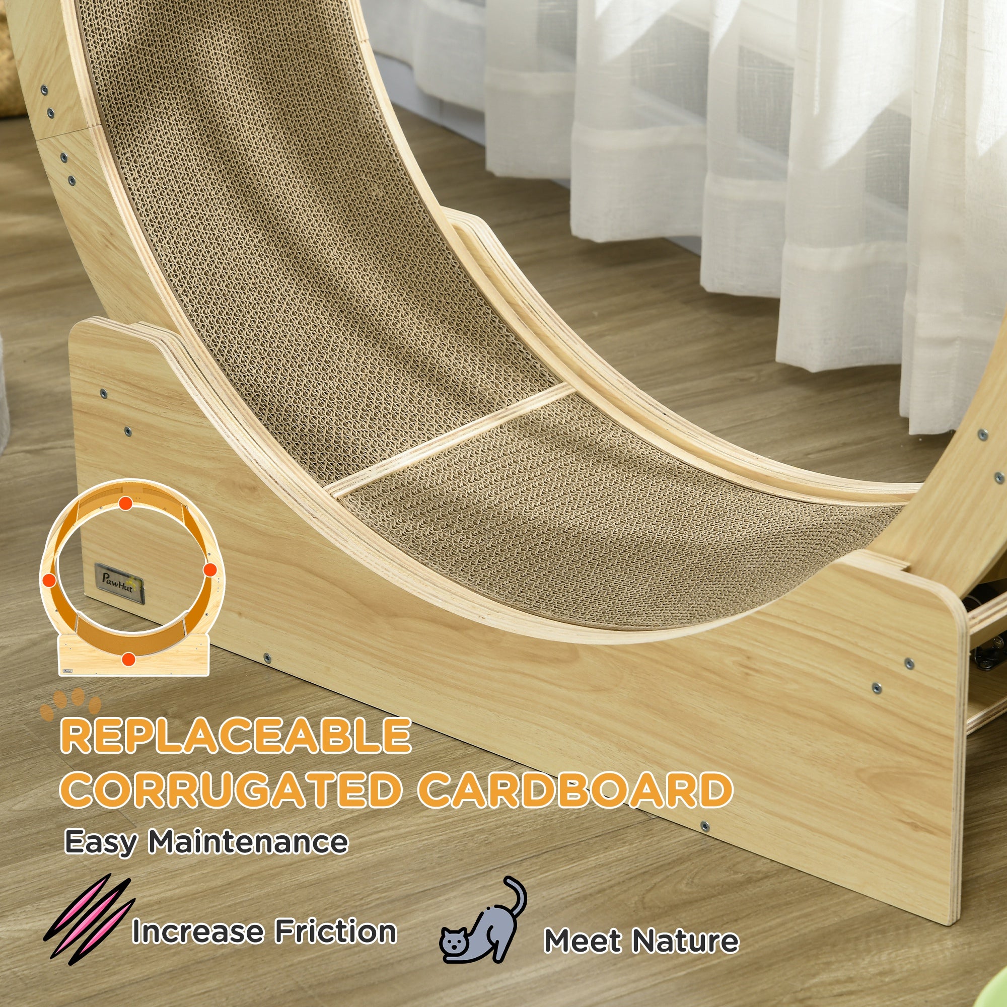 PawHut Cat Wheel with Brake, Scratching Pads - Oak Tone - North Peak Garden Furniture