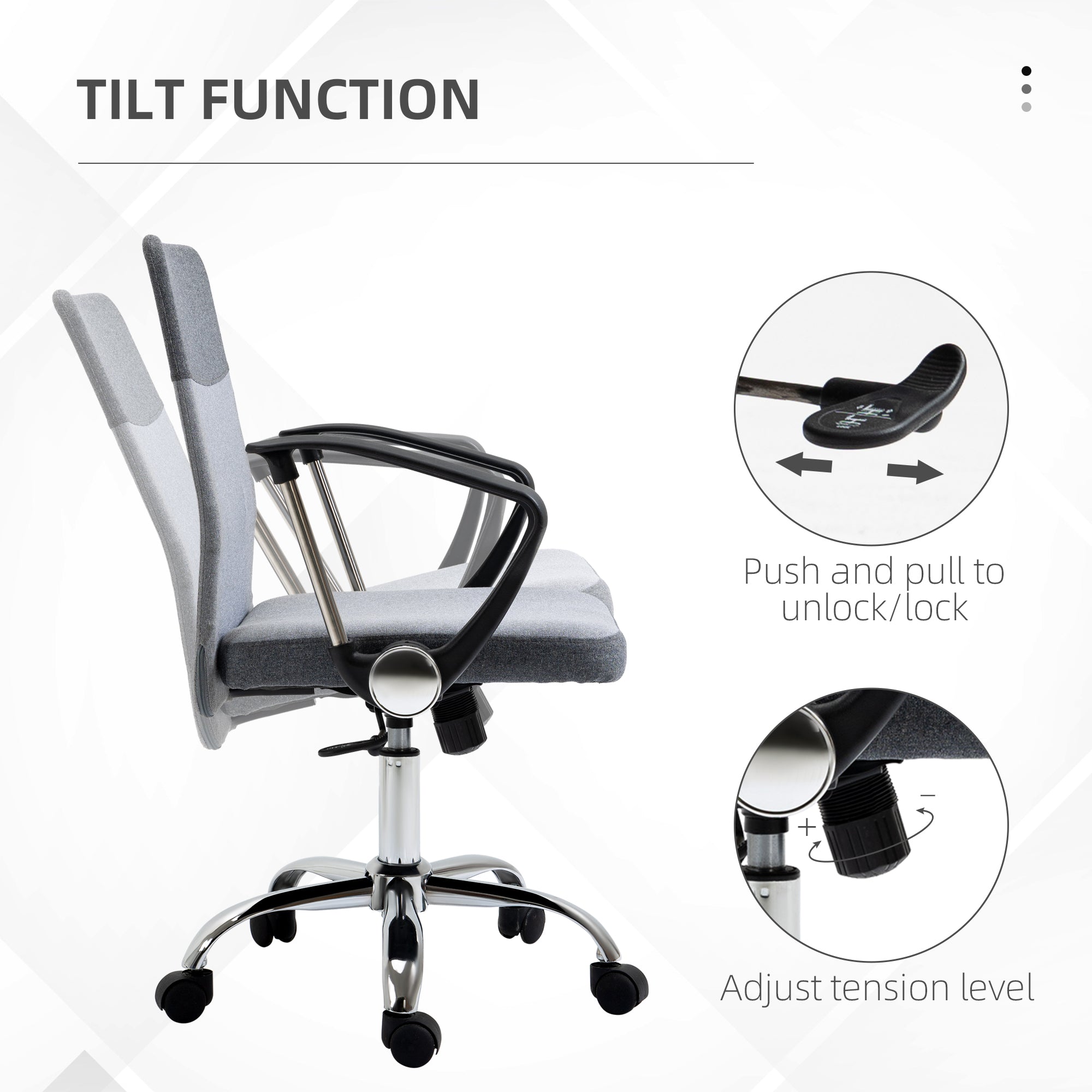 Vinsetto Office Chair Linen Fabric Swivel Computer Desk Chair Home Study Adjustable Chair with Wheels, Grey - North Peak Garden Furniture