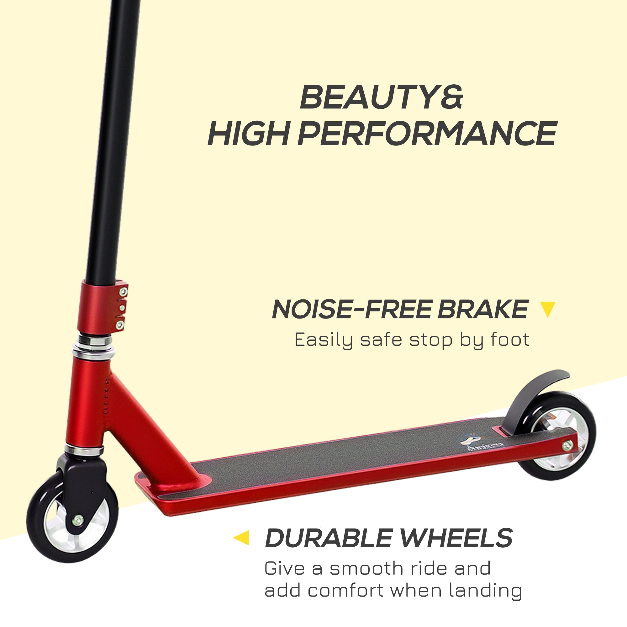 HOMCOM Stunt Scooter, 360° Entry Level Tricks Scooter w/ Lightweight Aluminium Deck and ABEC 7 Bearing, For Age 14+ Beginners, Red - North Peak Garden Furniture