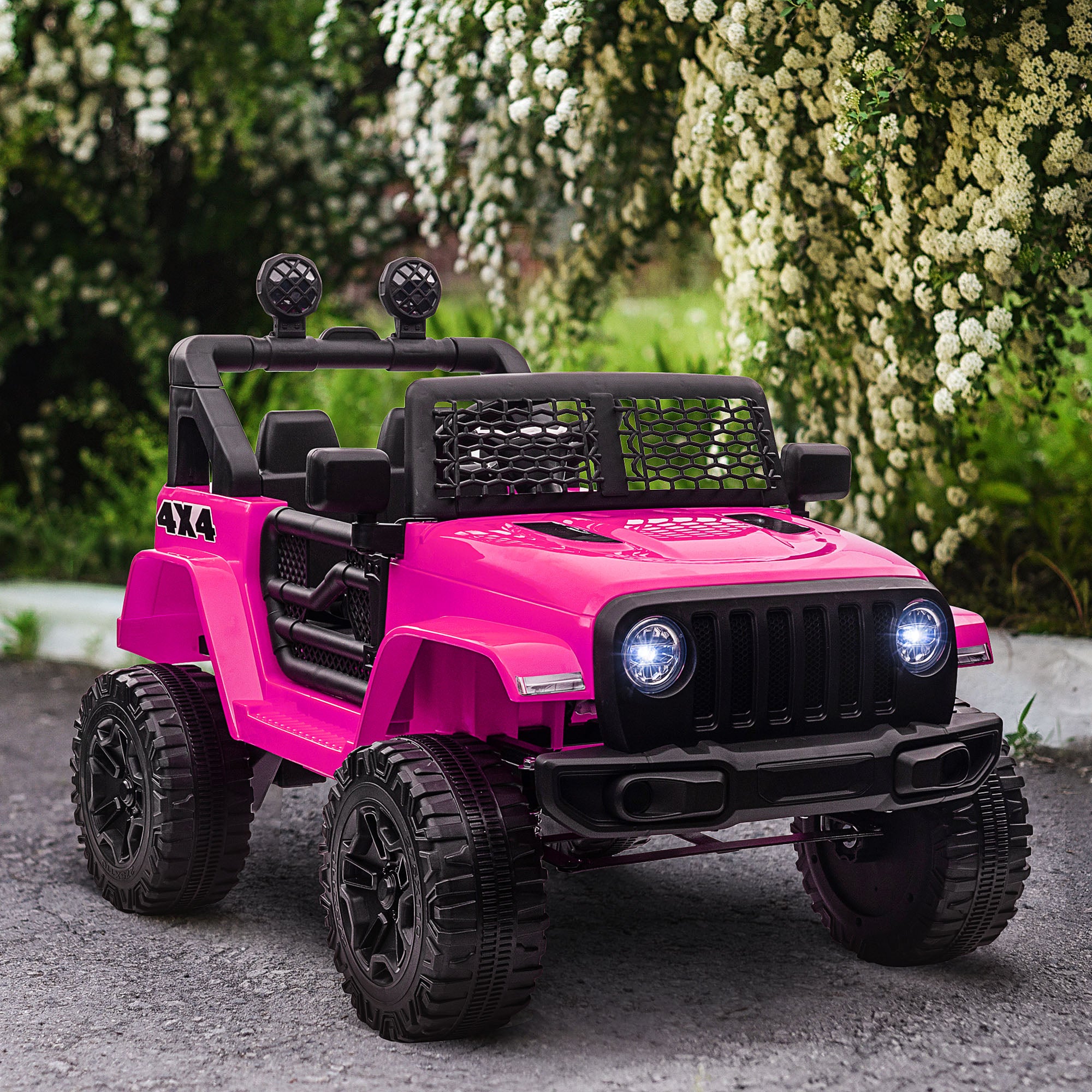 HOMCOM Kids Electric Ride On Car 12V Off Road Toy with Parental Remote Control 2 Motors Horn Lights Suspension Wheels for 3-6 Years Old Pink