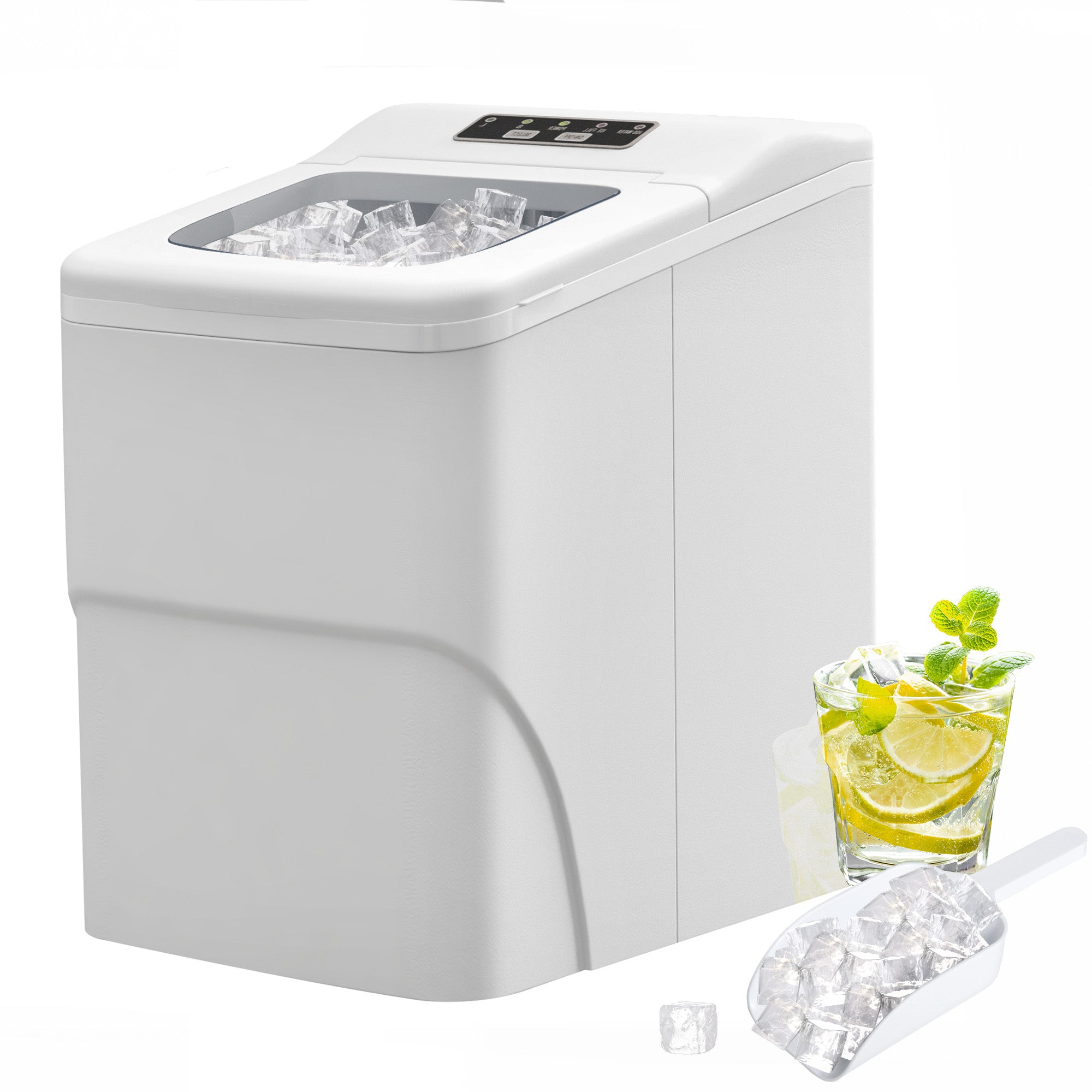 HOMCOM 12kg Countertop Ice Cube Machine, with Scoop - White - North Peak Garden Furniture