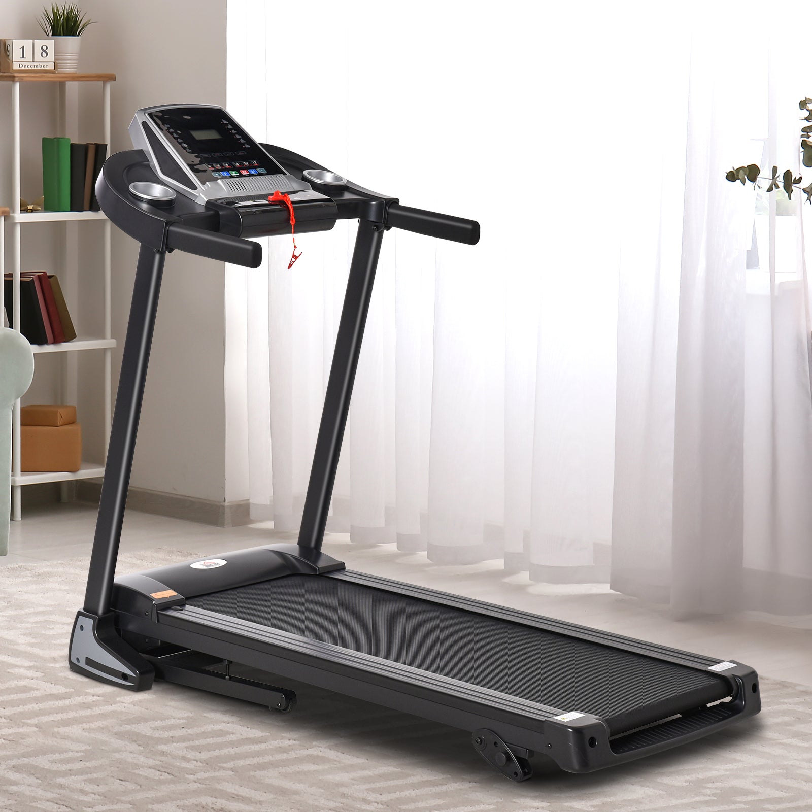 HOMCOM Folding Treadmill, 2.0HP Incline Treadmill Running Machine, 12.8 km/h, with LED Display, Manual Incline, 12 Preset Programs, Drink & Phone Holder for Home Gym Fitness