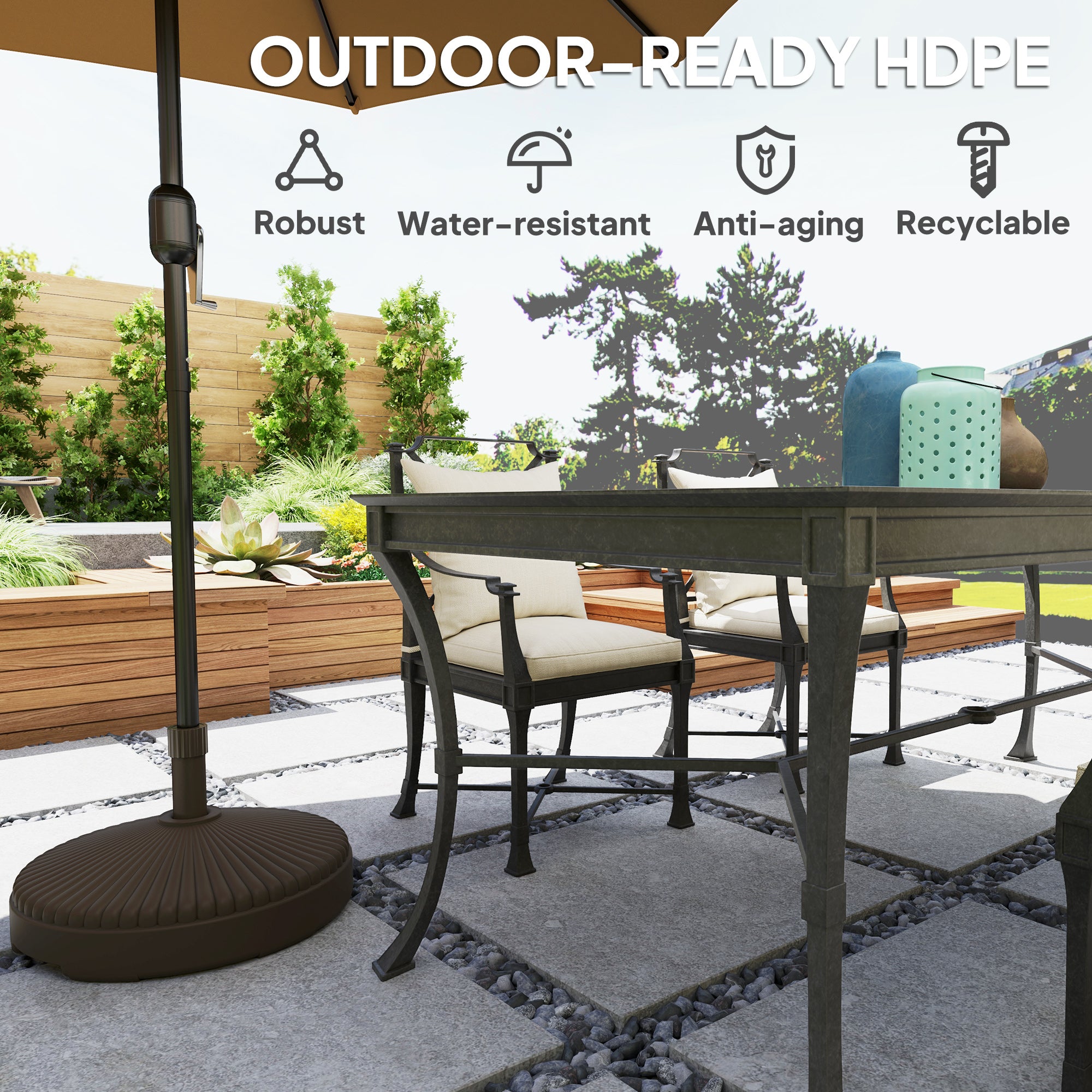 Outsunny Garden Parasol Base Holder, 28kg Sand Filled, 23kg Water Filled, Sun Umbrella Base Outdoor Umbrella Stand Weight, Brown - North Peak Garden Furniture