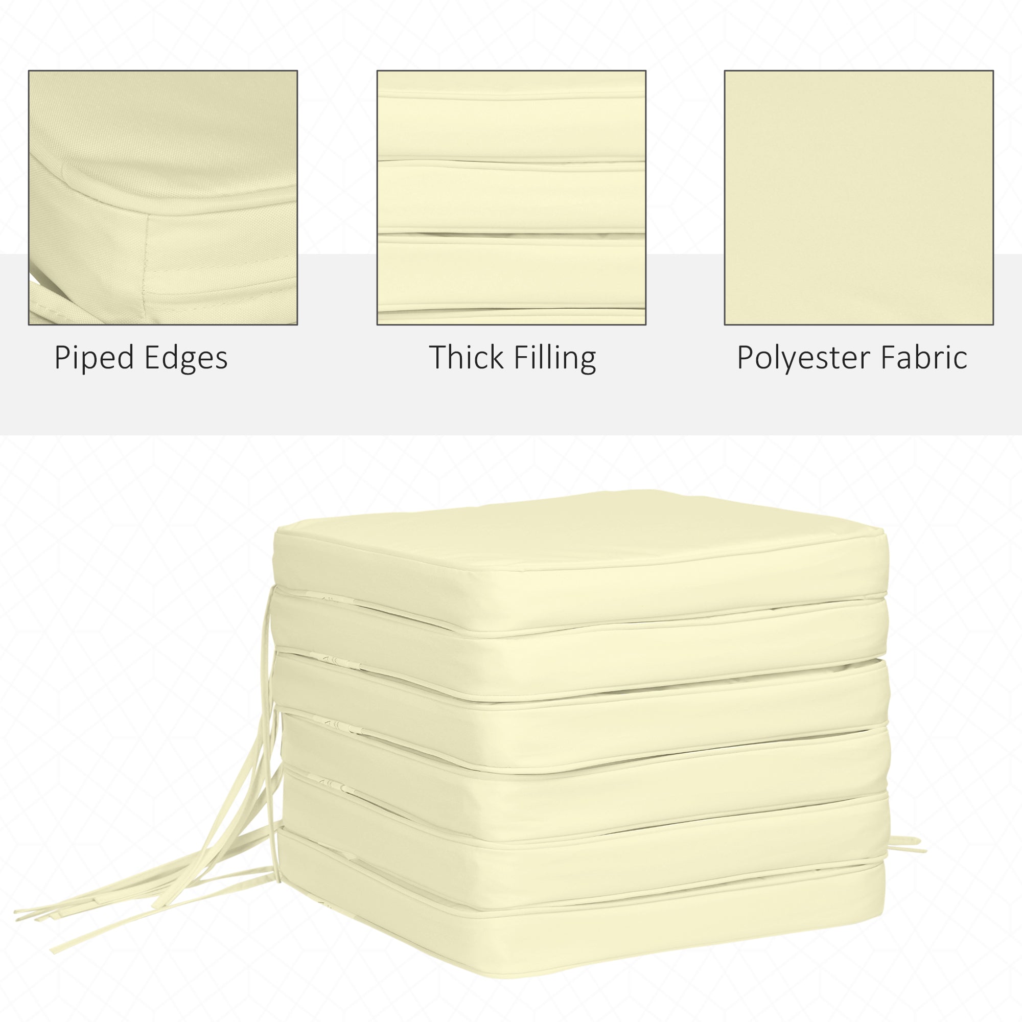 Outsunny Set of 6 Pcs Chair Cushion, 42Lx42Wx5T cm-Cream White - North Peak Garden Furniture