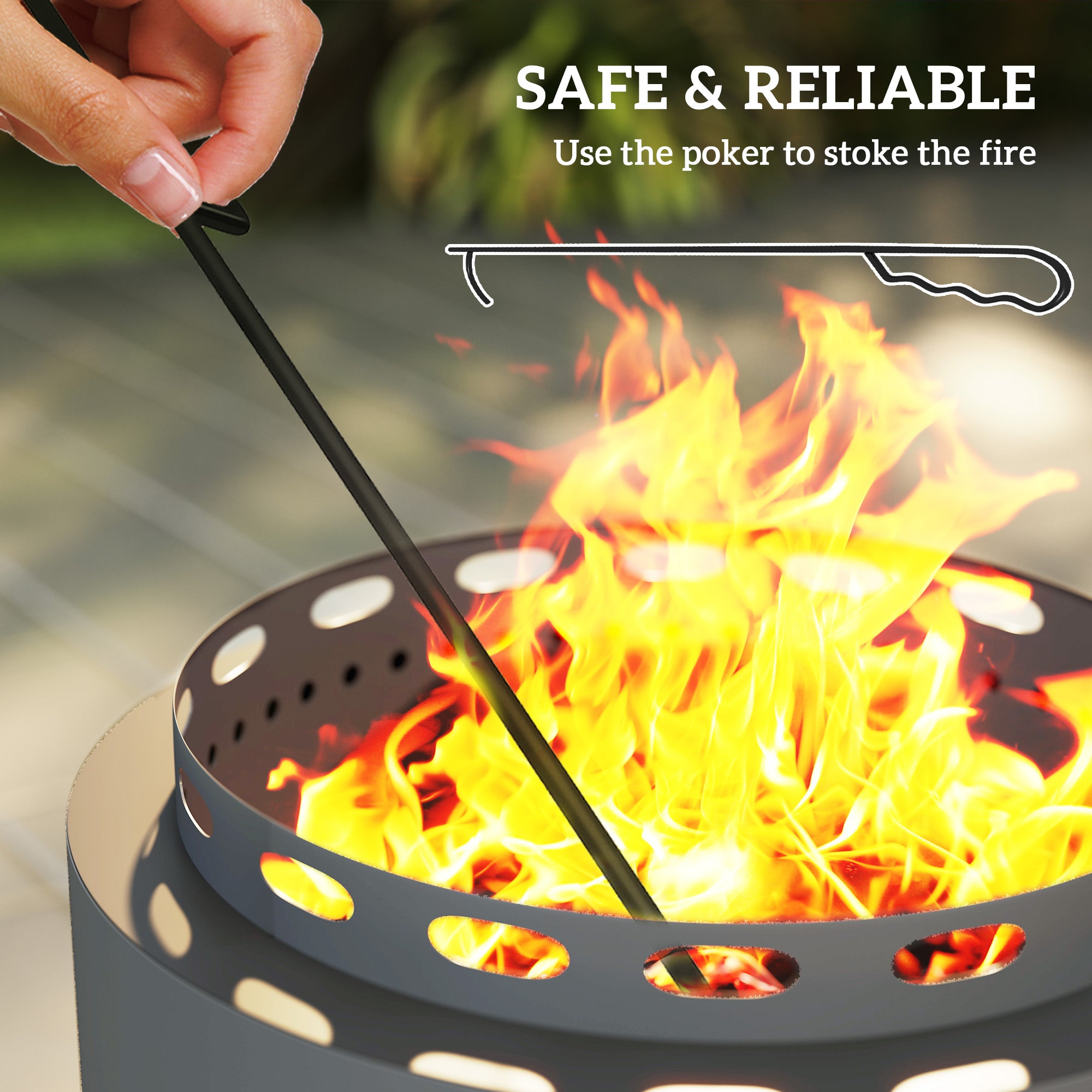 Outsunny Smokeless Fire Pit, 48.5cm Portable Wood Burning Firepit with Poker for Garden Camping Bonfire Party, Metal, Dark Grey - North Peak Garden Furniture