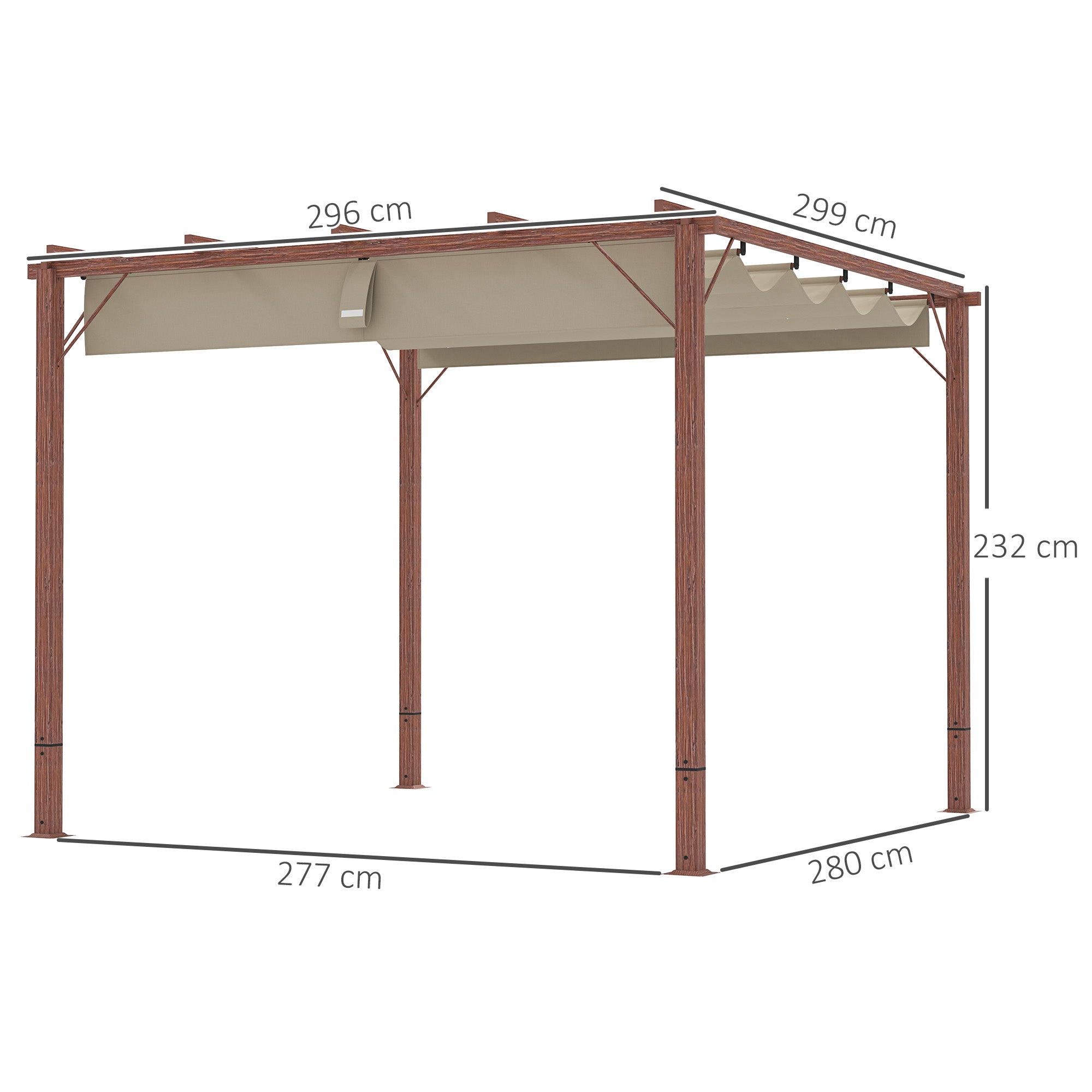 Outsunny 3 x 3 m Retractable Roof Pergola - Natural Wood Finish - North Peak Garden Furniture