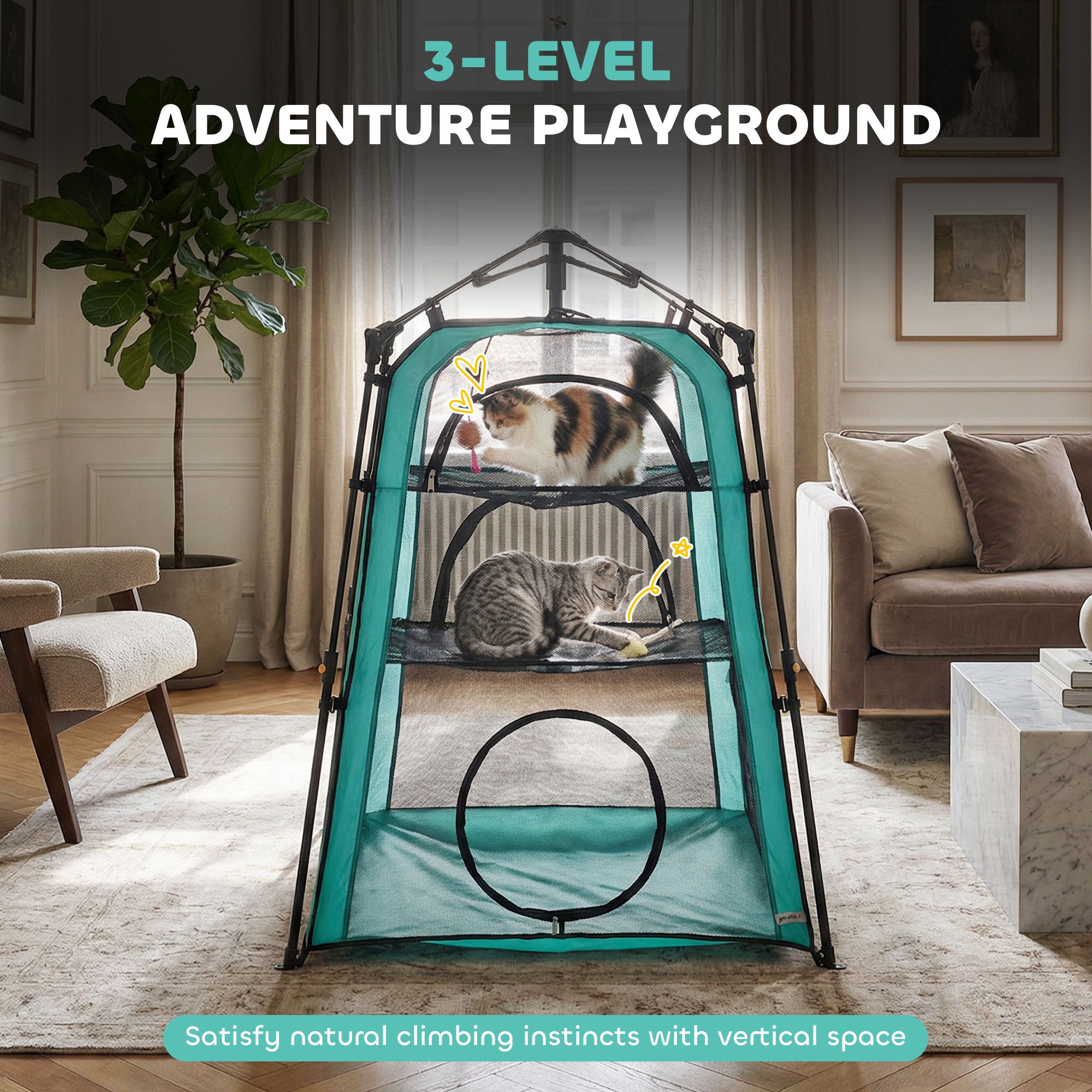 PawHut Cat Tent, 3-Tier Portable Pet Tent for Indoor Outdoor, Cat House with Multi-Door, Carry Bag, Breathable Mesh