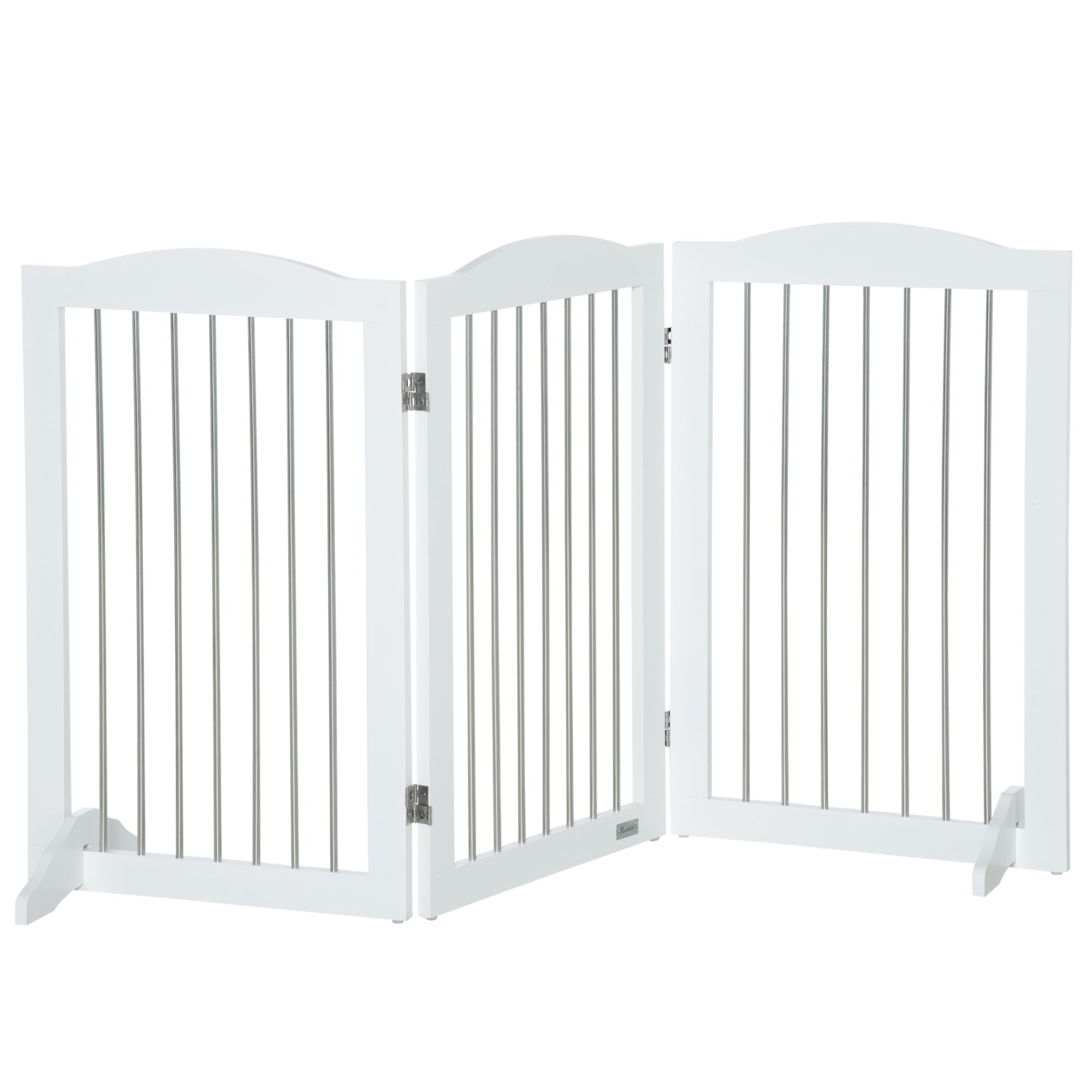 PawHut Foldable Dog Gate, Freestanding Pet Gate, with Two Support Feet, for Staircases, Hallways, Doorways - White - North Peak Garden Furniture
