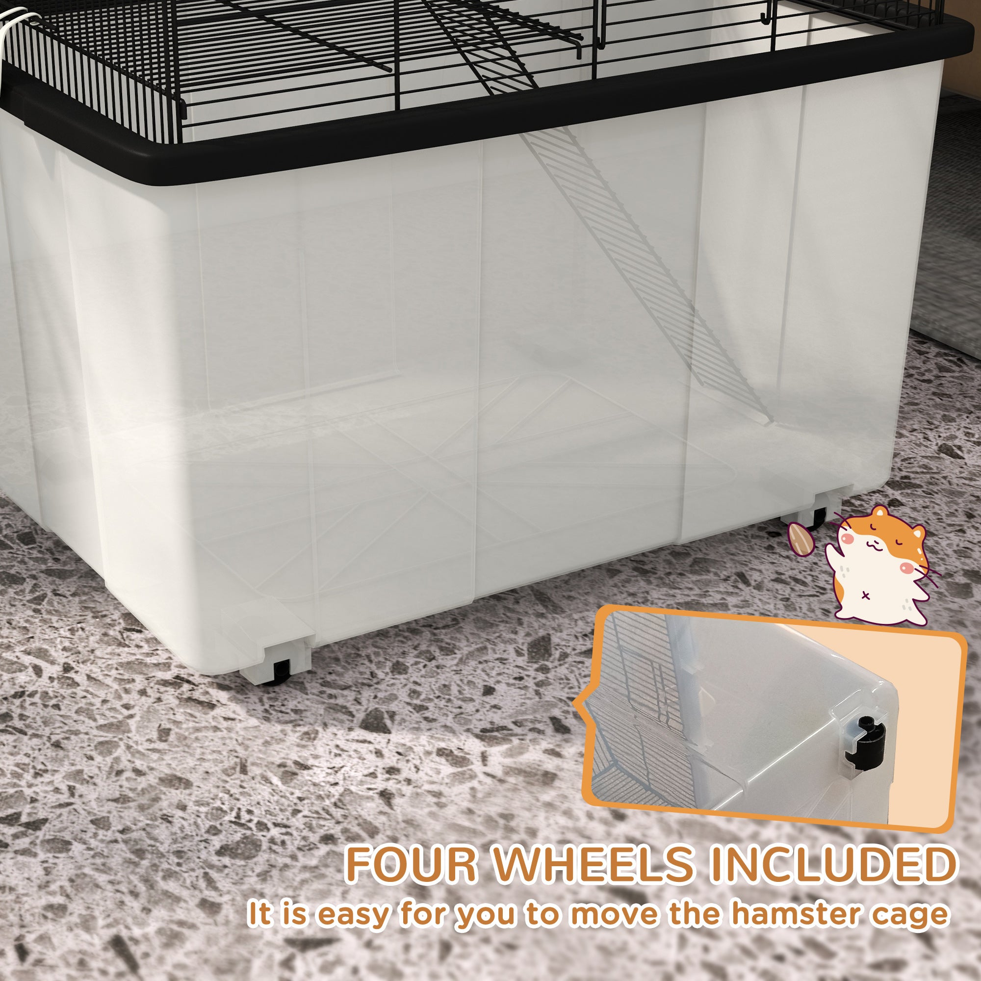 PawHut Two-Tier Gerbil Cage, Hamster Cage for Dwarf Hamster, Syrian Hamster w/ Wheels, Deep Bottom, Food Dish, Water Bottle - North Peak Garden Furniture