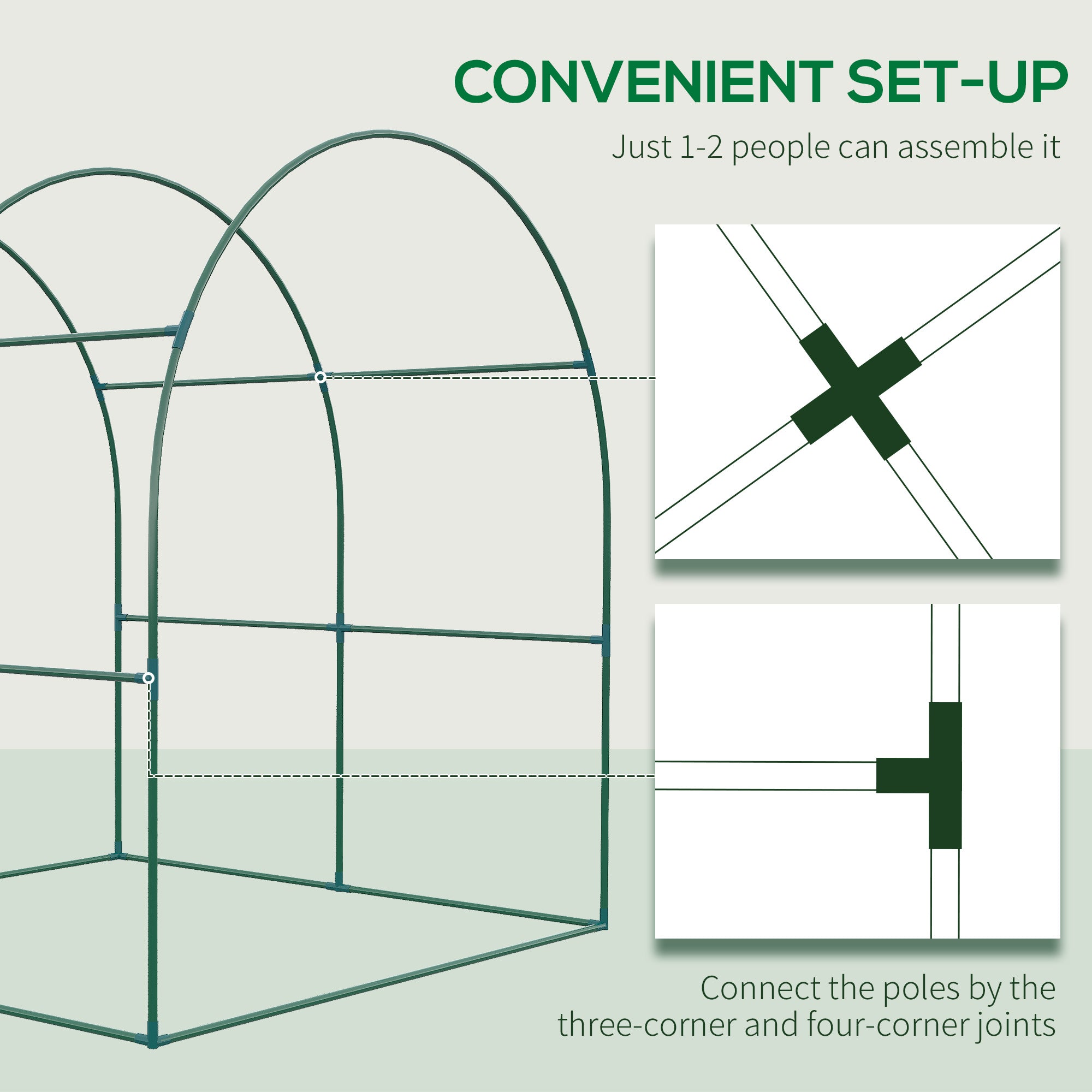 Outsunny Walk in Polytunnel Greenhouse, Green House for Garden with Roll-up Window and Door, 1.8 x 1.8 x 2 m, Green - North Peak Garden Furniture