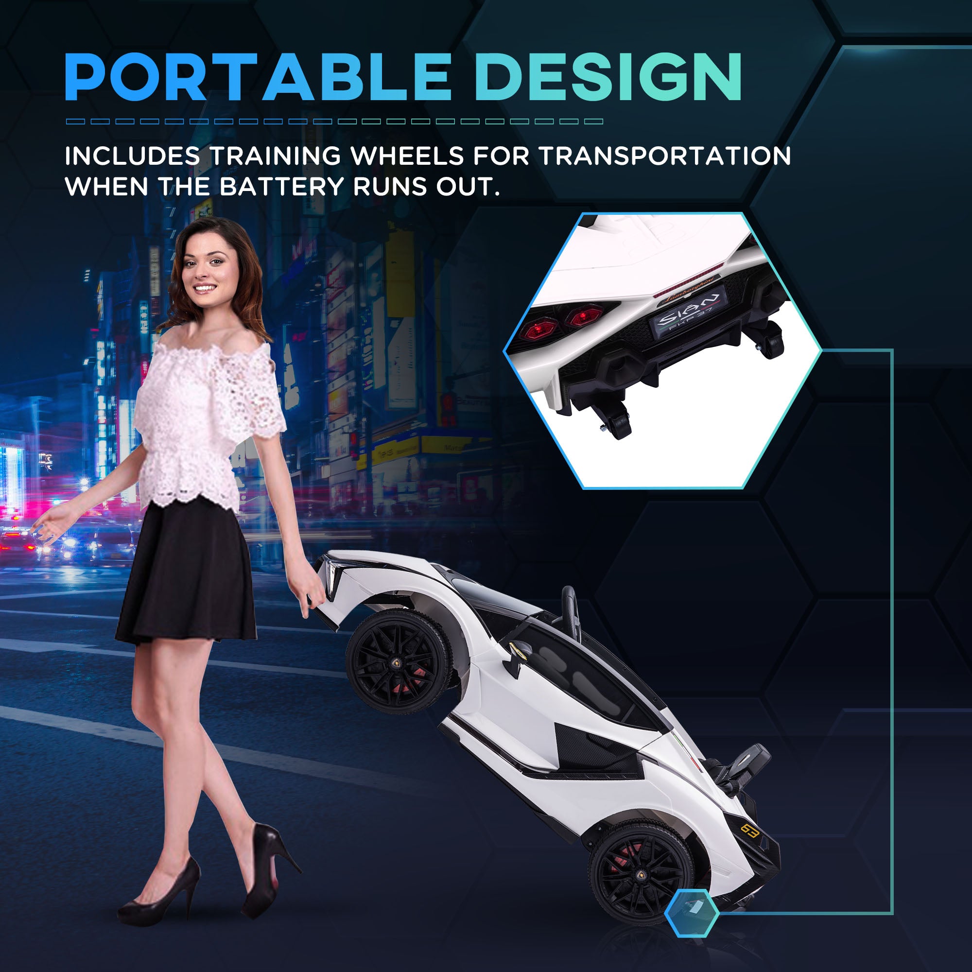 HOMCOM Lamborghini Sian Licensed 12V Kids Electric Ride On Car 2 Motors Toy Car with Remote Control Music Lights MP3 for 3-5 Years White - North Peak Garden Furniture