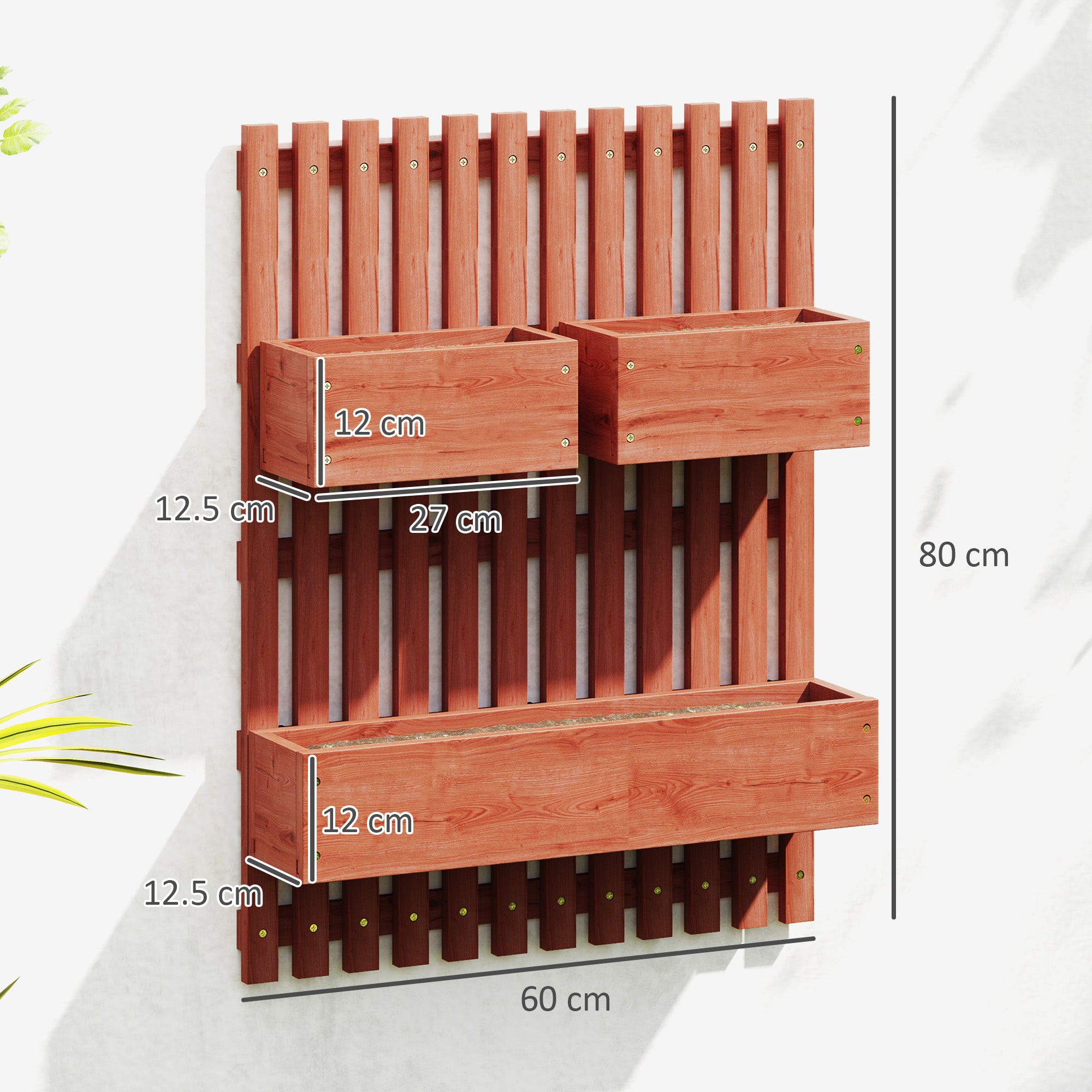 Outsunny Wall-mounted Wooden Garden Planters with Trellis, Drainage Holes and 3 Planter Boxes for Patio, Brown - North Peak Garden Furniture