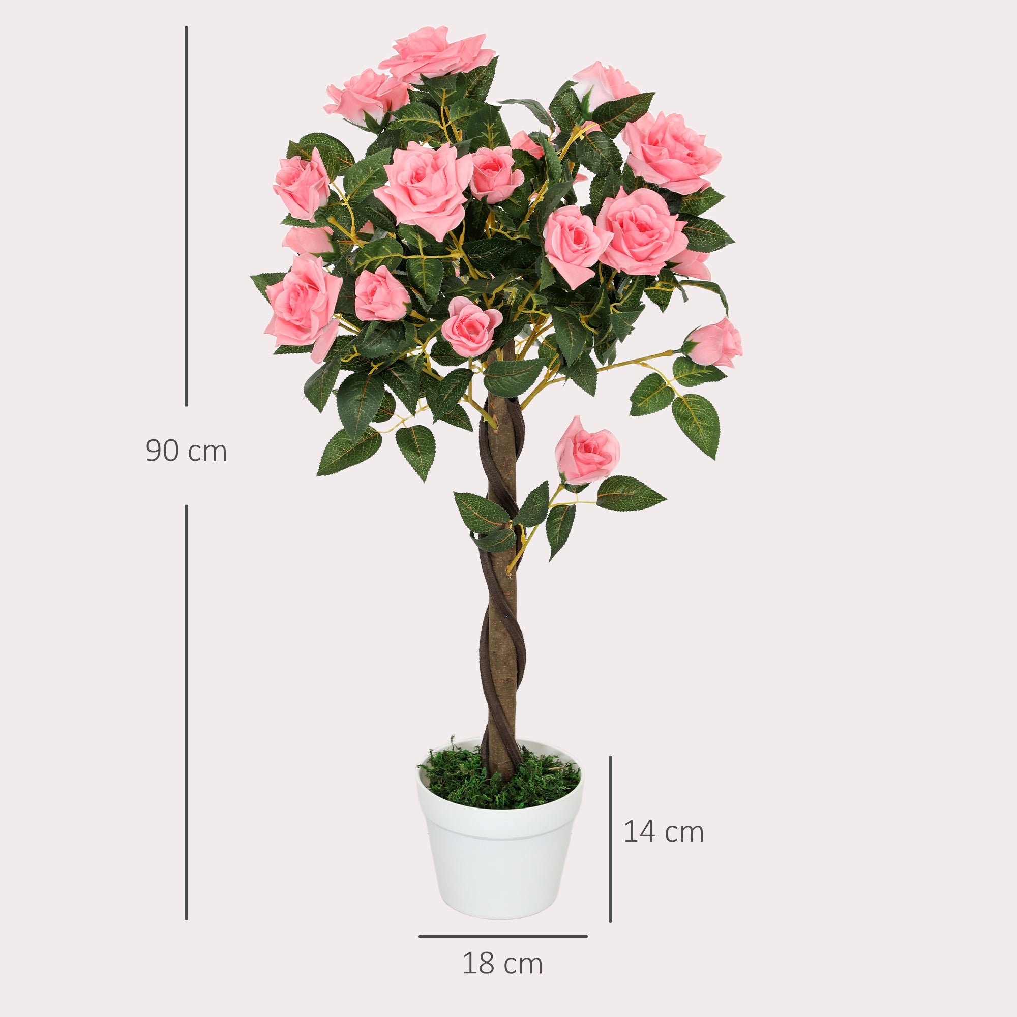 Outsunny Set of 2 Artificial Plants Pink Rose Floral in Pot, Fake Plants for Home Indoor Outdoor Decor, 90cm