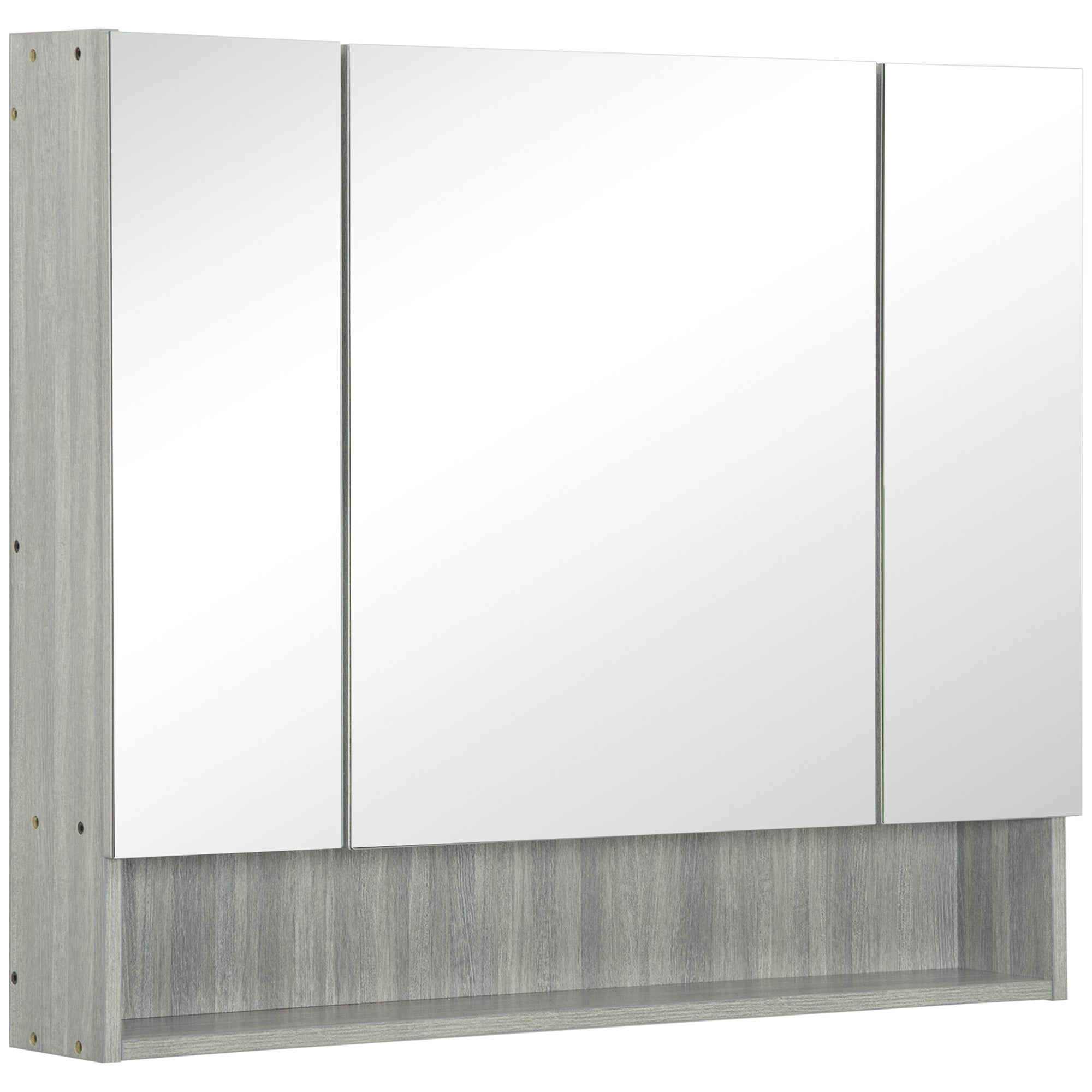 kleankin Bathroom Mirror Cabinet, Wall Mounted Storage Cabinet with Adjustable Shelves, 3 Doors and Cupboards, Grey - North Peak Garden Furniture