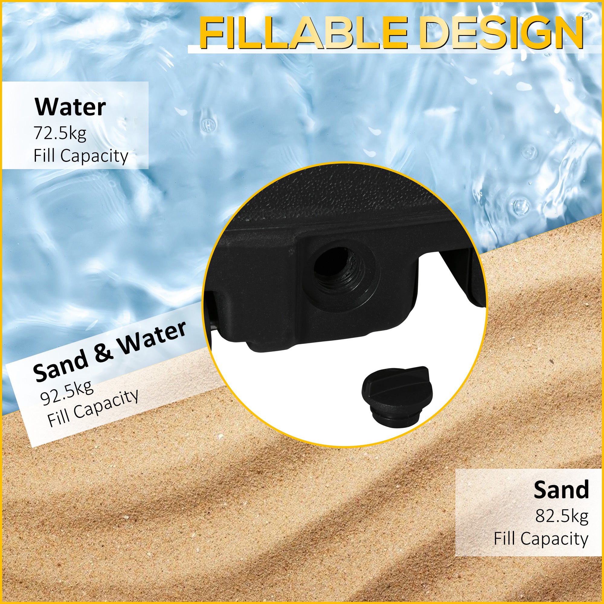 Outsunny Parasol Base, Water and Sand Filled, Up to 100kg, Portable Umbrella Stand Weights for Cantilever Banana Parasol with Wheels, Black - North Peak Garden Furniture