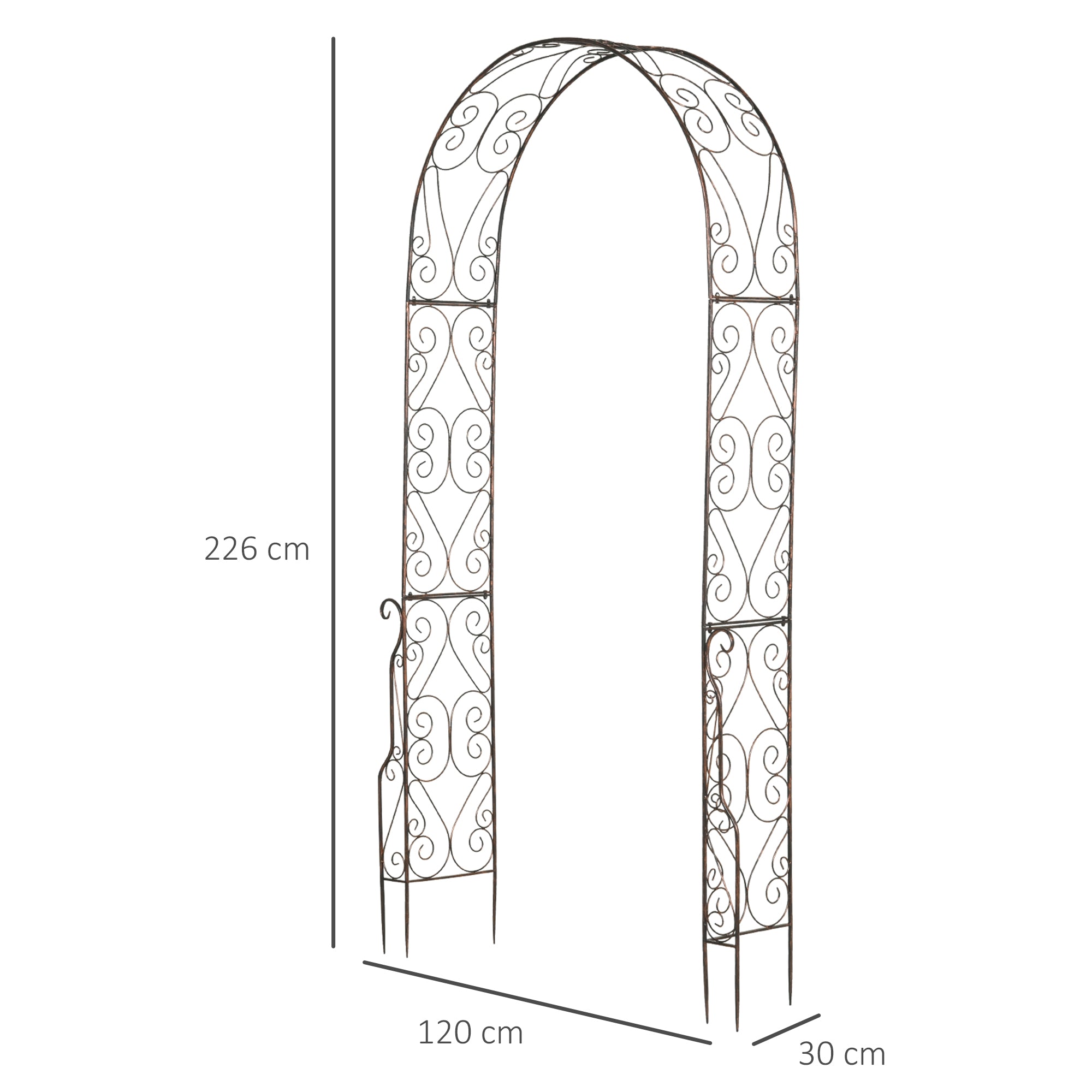 Outsunny Metal Garden Arch Trellis, Decorative Arbour Archway for Walkway Path Ceremony Wedding Party, 120 x 30 x 226cm - North Peak Garden Furniture