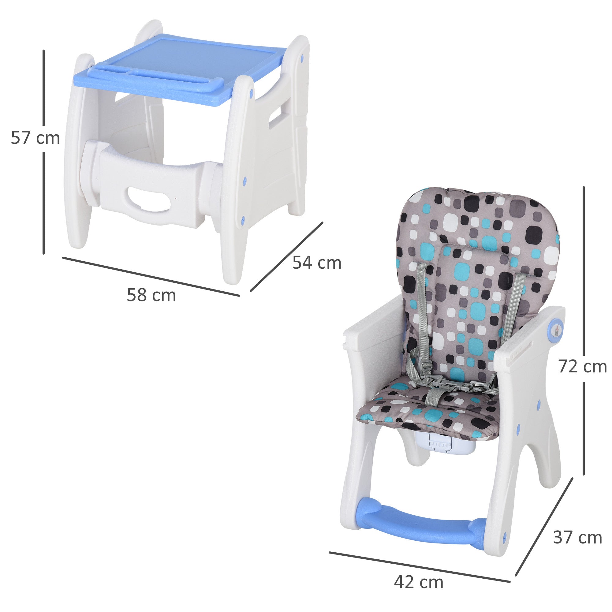 HOMCOM 2 in 1 Convertible Baby High Chair Toddler Table Chair Infant Feeding Seat Removable Food Tray Safety Harness Blue - North Peak Garden Furniture