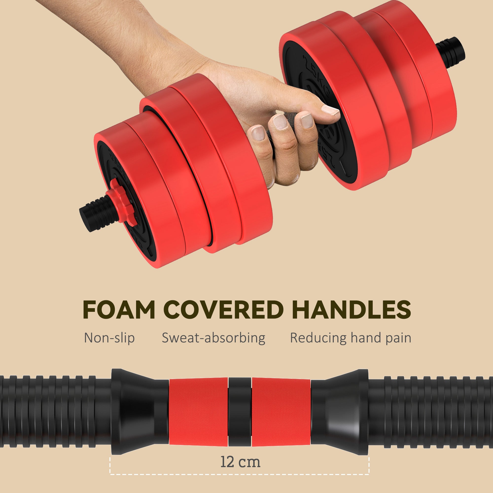 SPORTNOW 30kg Four-In-One Adjustable Weight Dumbbells Set, Barbell, Kettlebell, Push Up Stand - Red - North Peak Garden Furniture