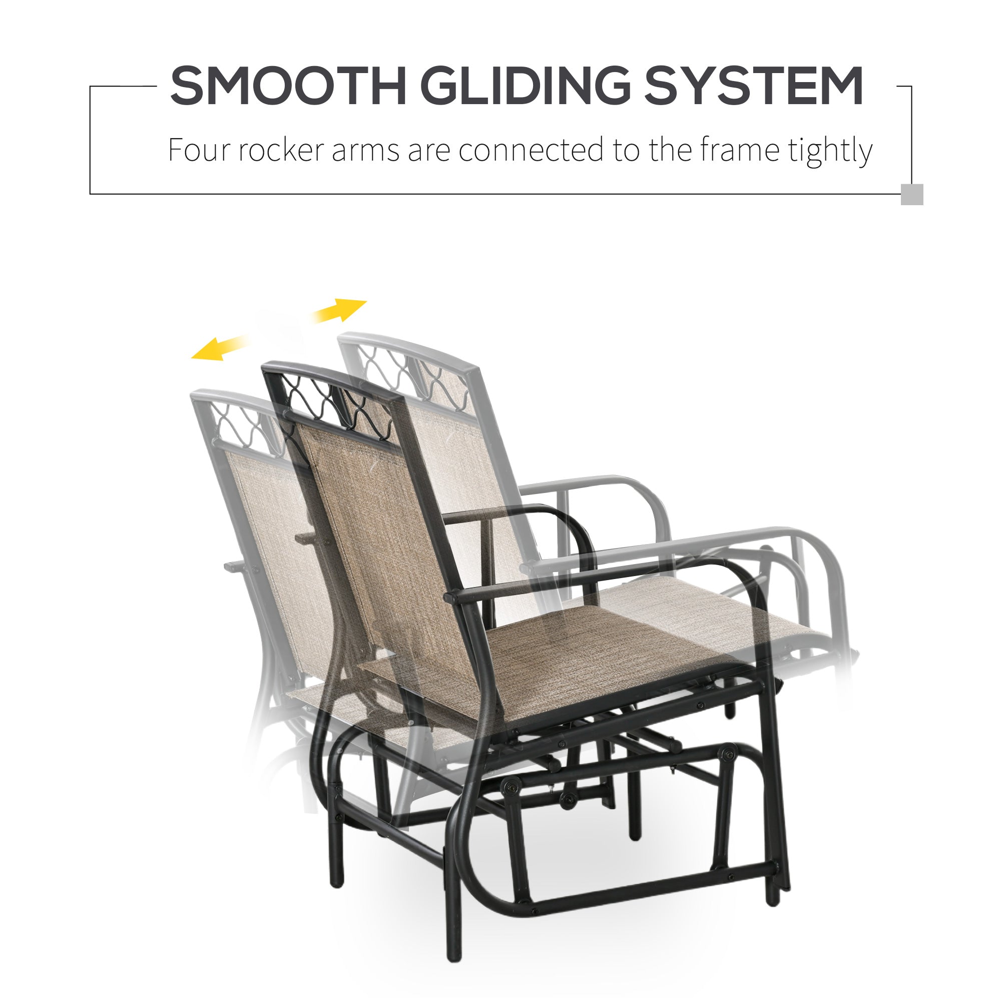 Outsunny Double Outdoor Glider Chair, 2 Seater Patio Rocking Chairs, Swing Bench with Tempered Glass Table, Breathable Mesh Fabric for Backyard, Garden, Porch, Brown - North Peak Garden Furniture