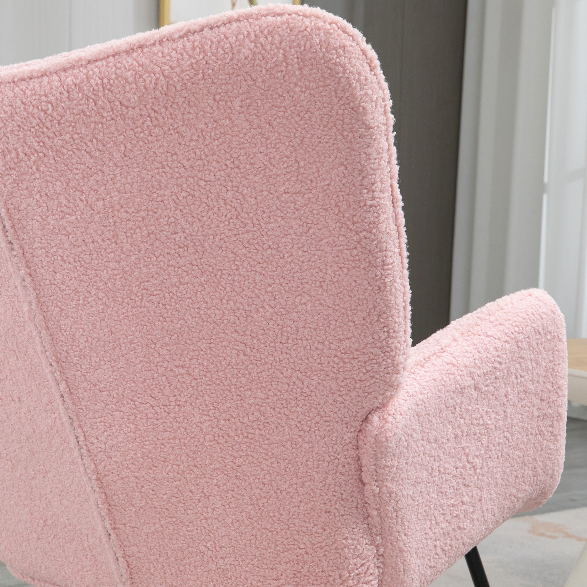 HOMCOM Soft Fleecey Rocking Wingback Chair - Pink - North Peak Garden Furniture