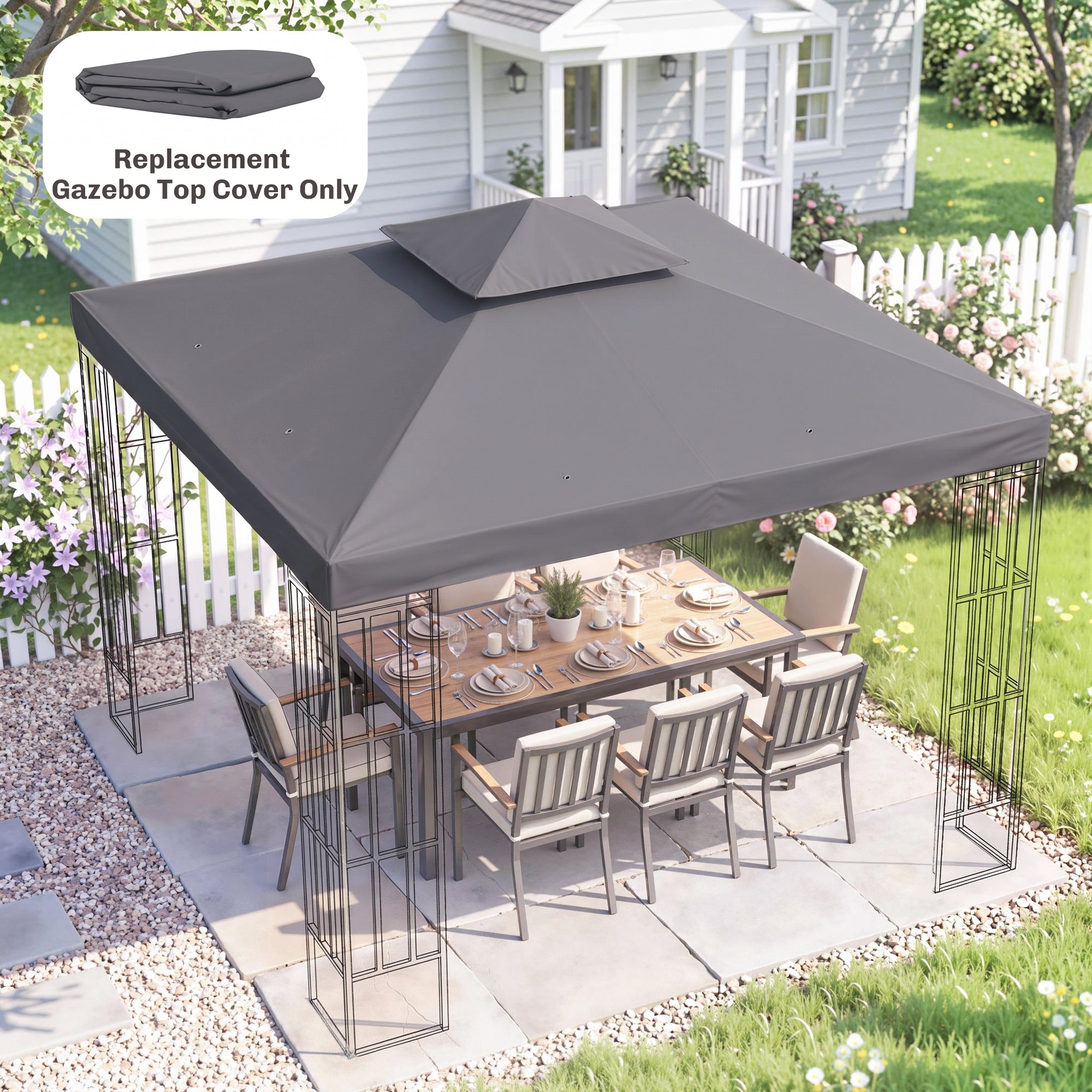 Outsunny 3(m) Gazebo Top Cover Double Tier Canopy Replacement Pavilion Roof Deep Grey
