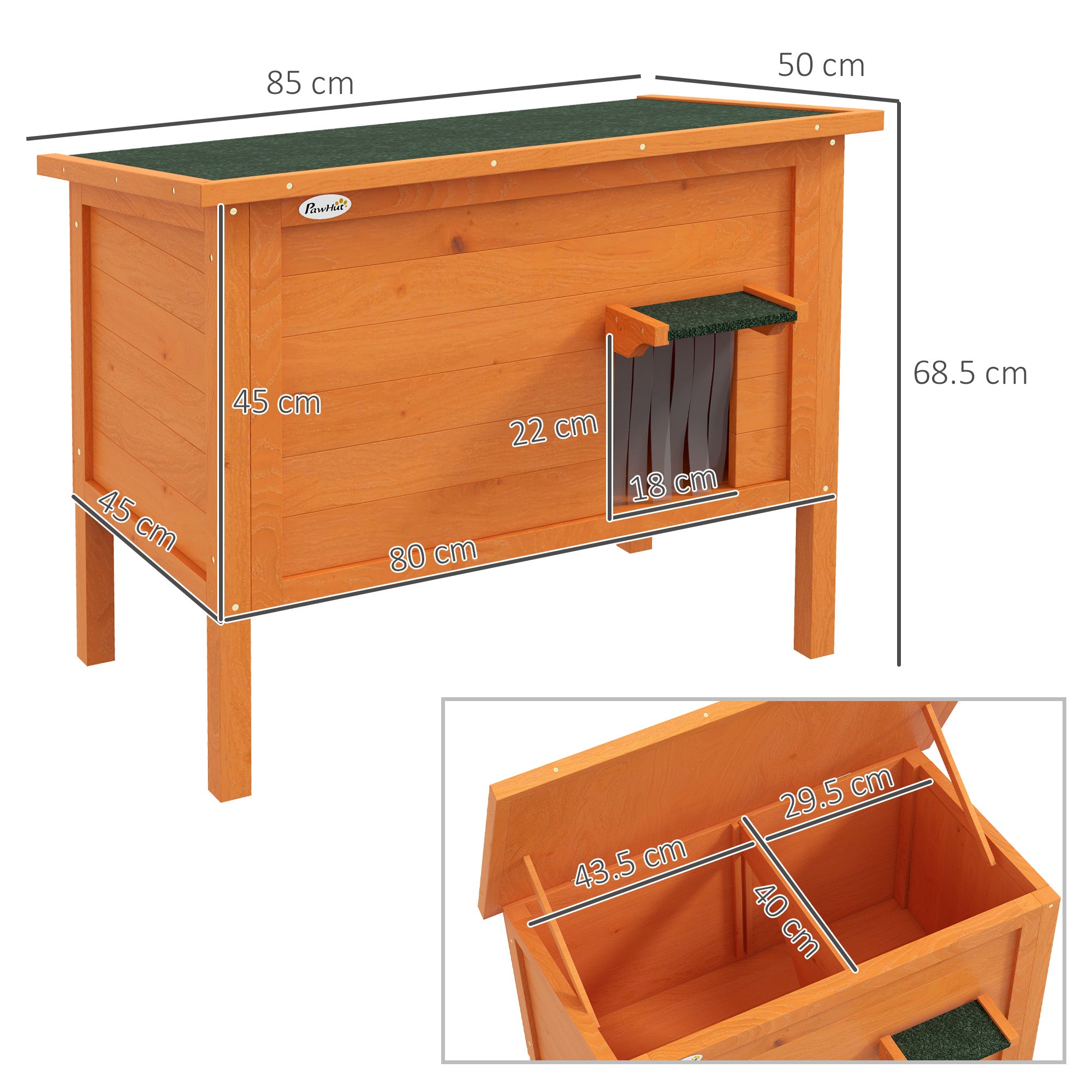PawHut Feral Cat House, Wooden Insulated with Removable Floor, Water-Resistant Openable Roof - Orange - North Peak Garden Furniture