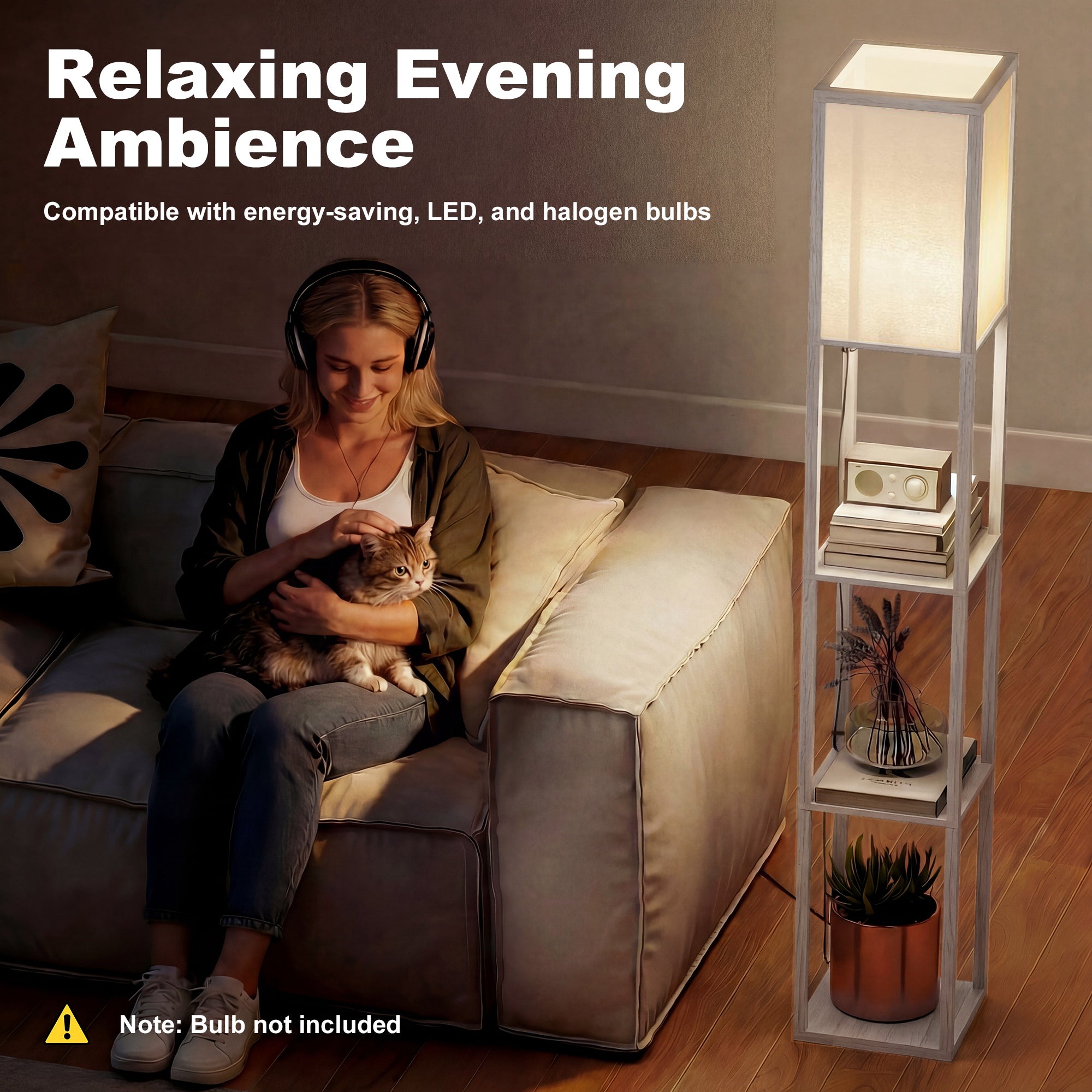 HOMCOM 3-Tier Floor Lamp, Floor Light with Storage Shelf, Reading Standing Lamp for Living Room, Bedroom, Kitchen, Dining Room, Office, Dorm, 160cm, Oak