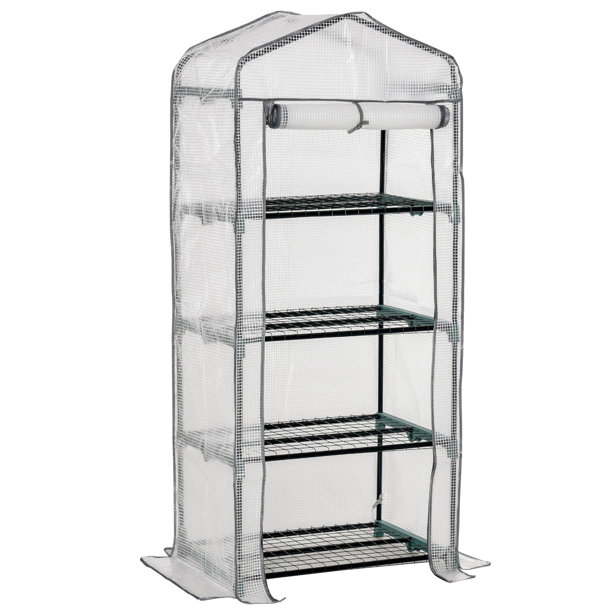 Outsunny 4 Tiers Mini Portable Greenhouse Compact Plant Grow Shed Metal Frame PE Cover 160H x 70L x 50Wcm - North Peak Garden Furniture