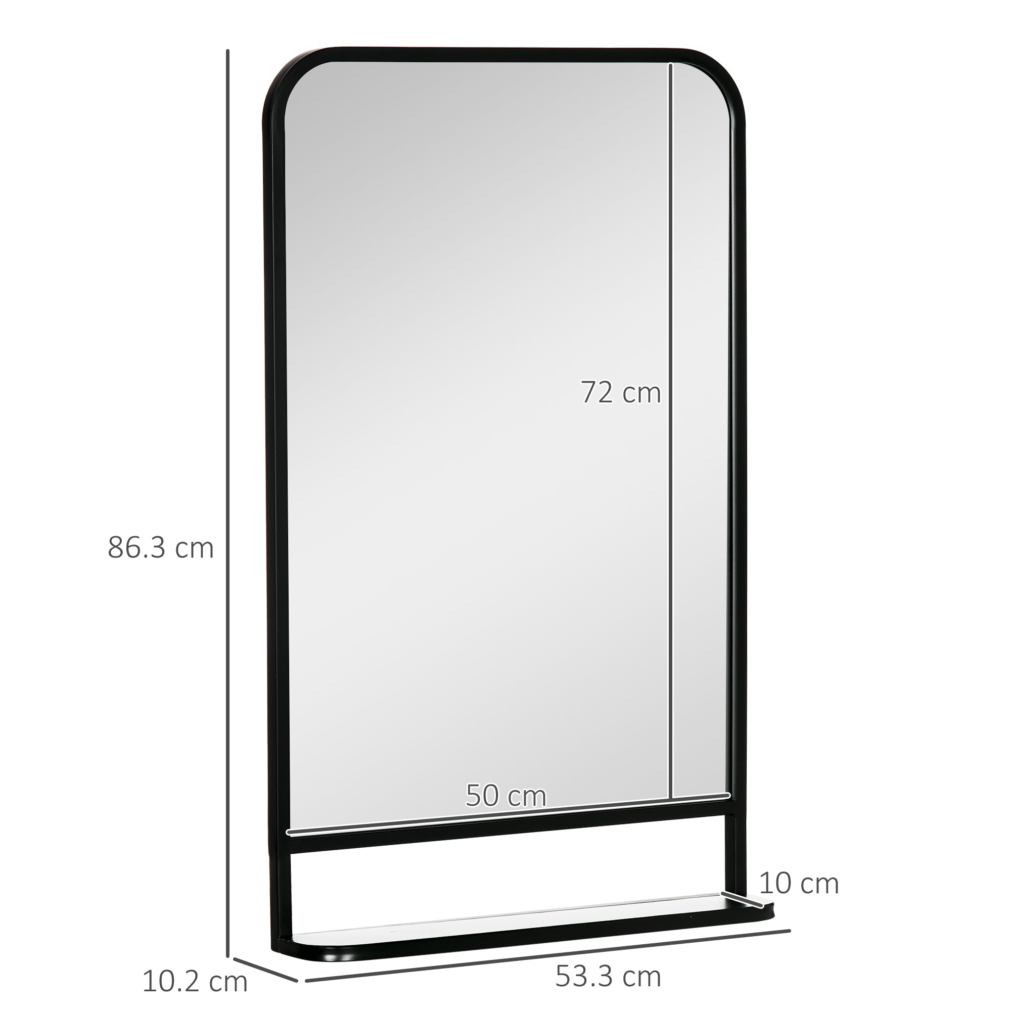 HOMCOM Modern Square Wall Mirror with Storage Shelf, 86 x 53 Mirrors for Living Room, Bedroom, Black - North Peak Garden Furniture