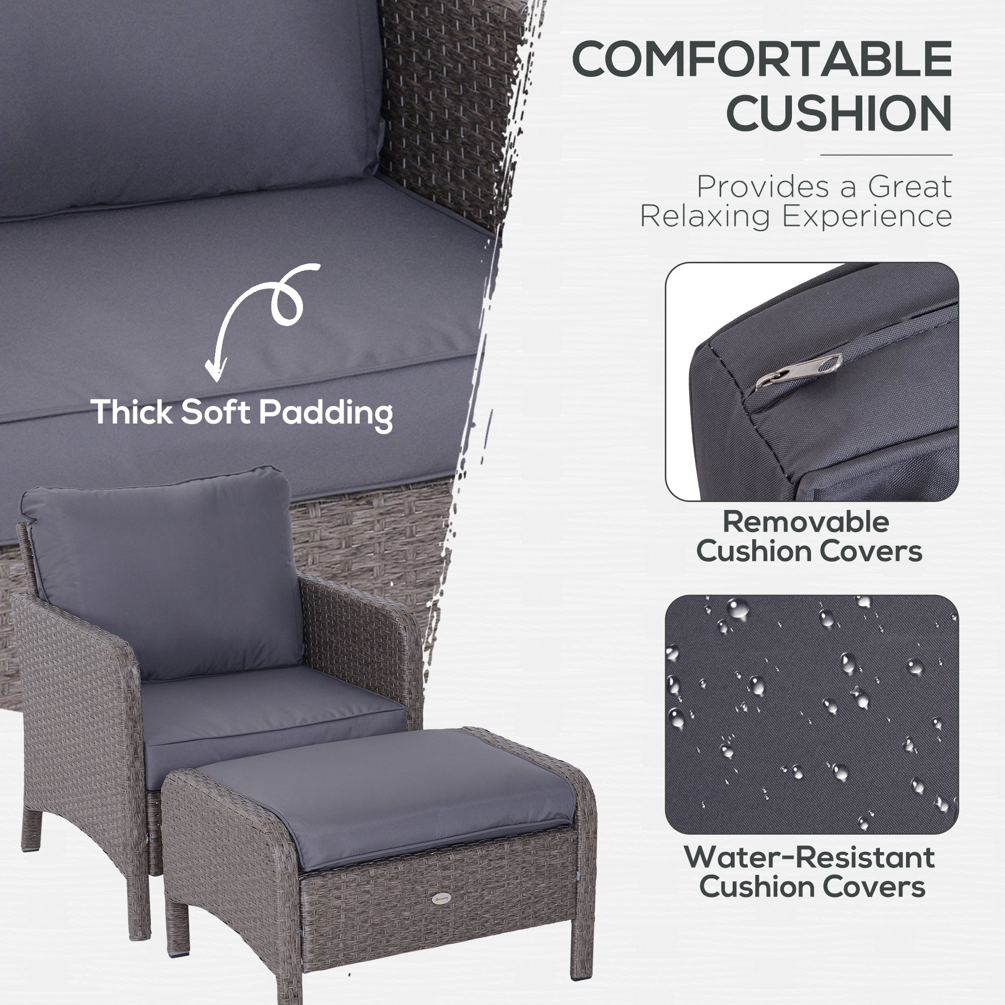 Outsunny 2-Seater Rattan Furniture Set, Steel Frame-Grey - North Peak Garden Furniture