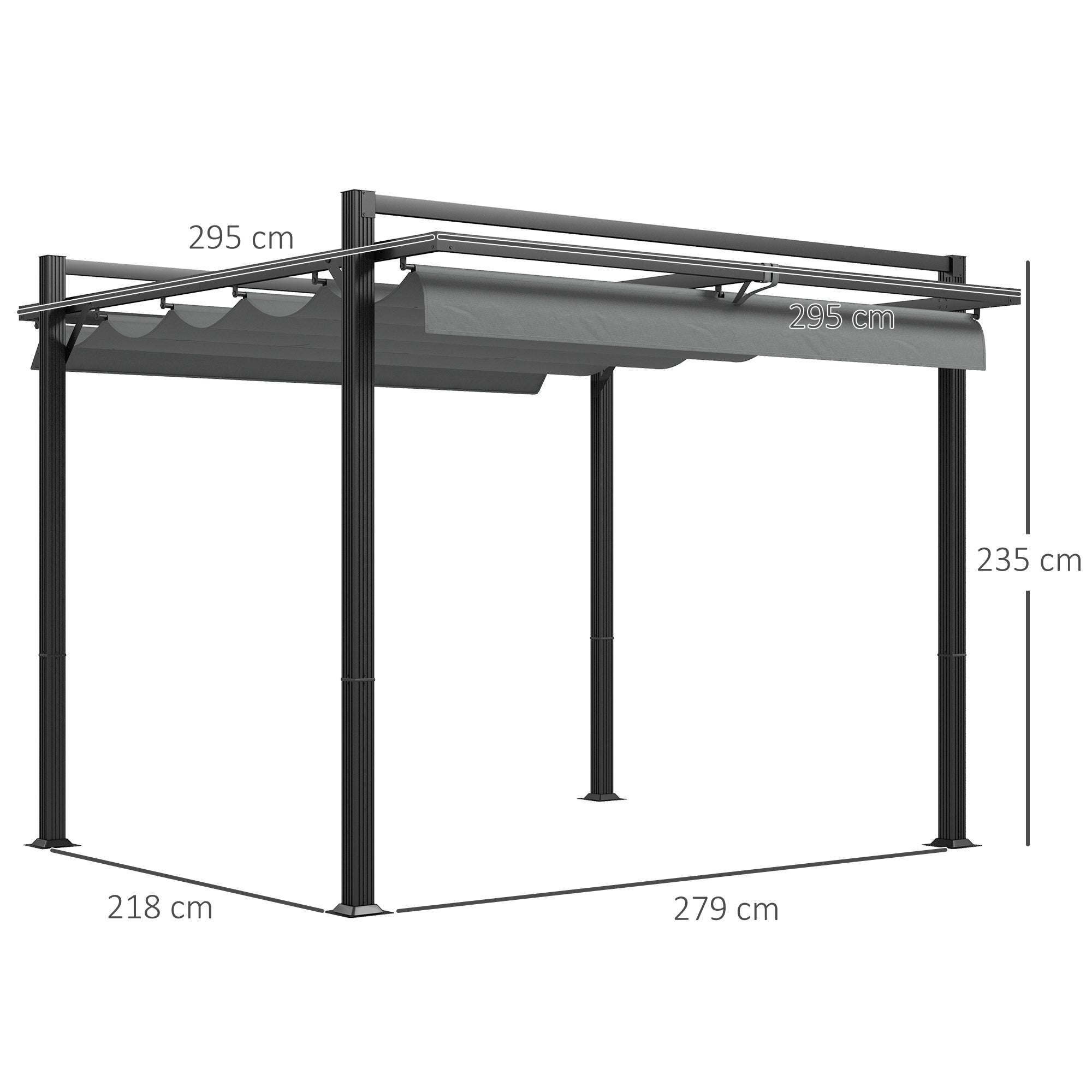 Outsunny 3 x 3(m) Retractable Pergola, Garden Gazebo Shelter with Aluminium Frame, for Grill, Patio, Deck, Dark Grey