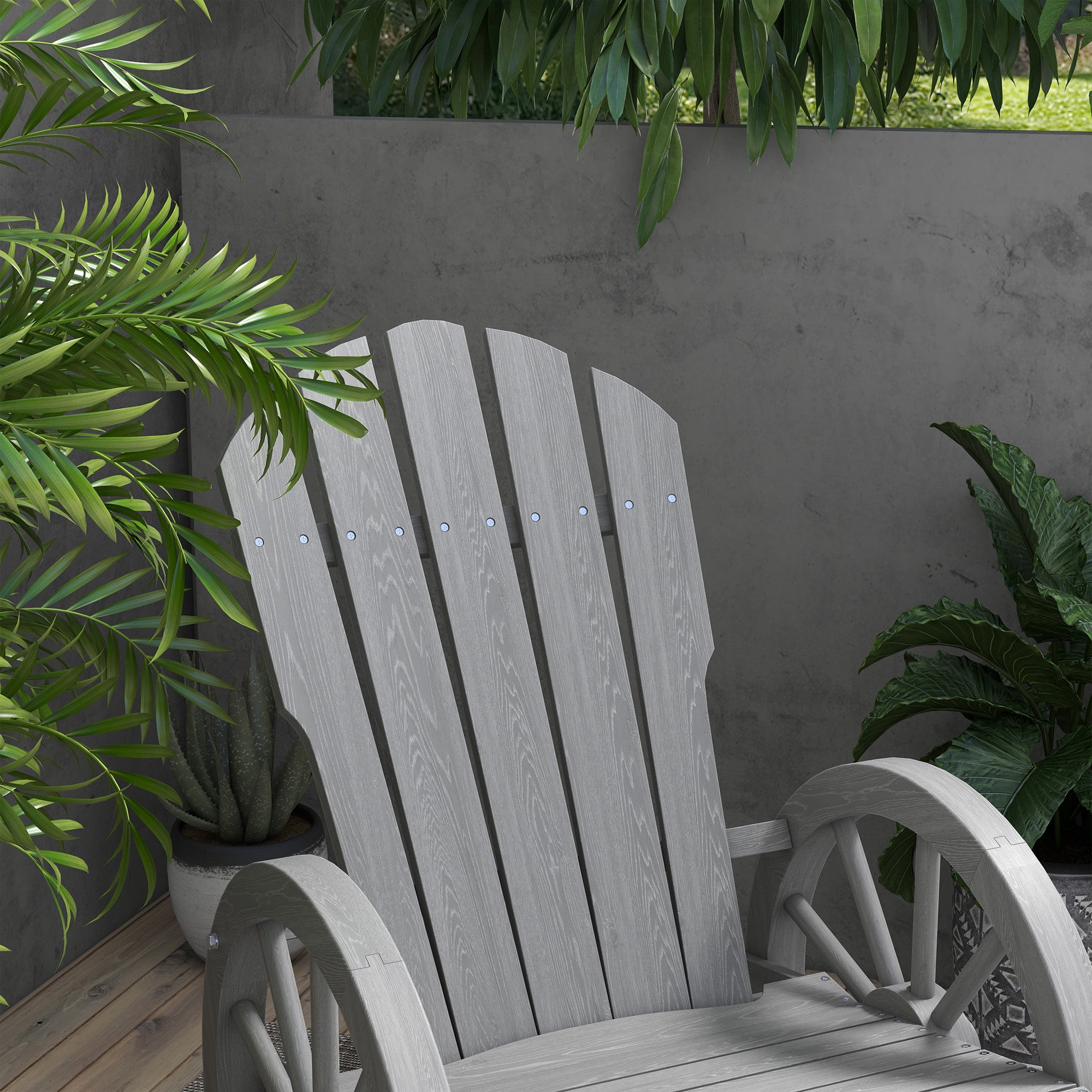 Outsunny Wooden Adirondack Rocking Chair Reclining Armchair Outdoor Garden Furniture Patio Porch Rocker - Grey - North Peak Garden Furniture