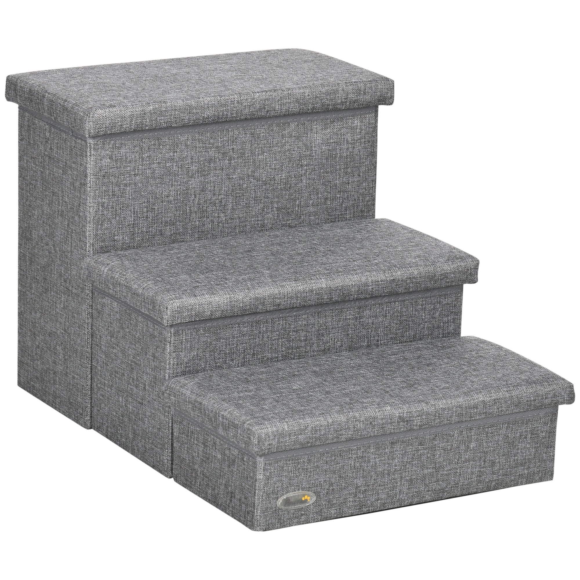 PawHut 3 Steps Pet Stairs, with Storage Boxes, for Bed, Couches - Grey - North Peak Garden Furniture