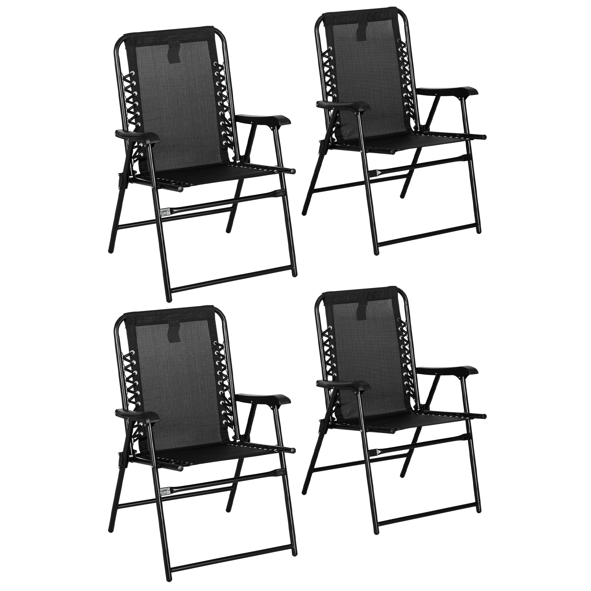 Outsunny 4 Pcs Patio Folding Chair Set, Outdoor Portable Loungers for Camping Pool Beach Deck, Lawn w/ Armrest Steel Frame Black - North Peak Garden Furniture