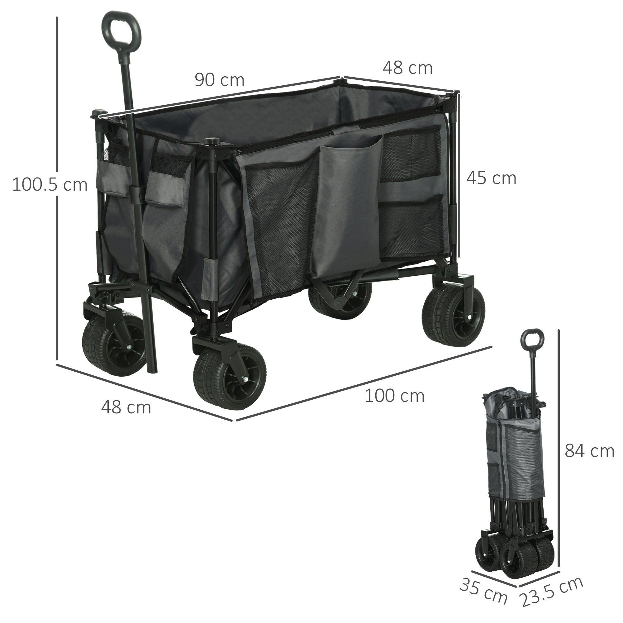 Outsunny Folding Garden Trolley, Cargo Traile on Wheels, Collapsible Camping Trolley, Outdoor Utility Wagon, Dark Grey