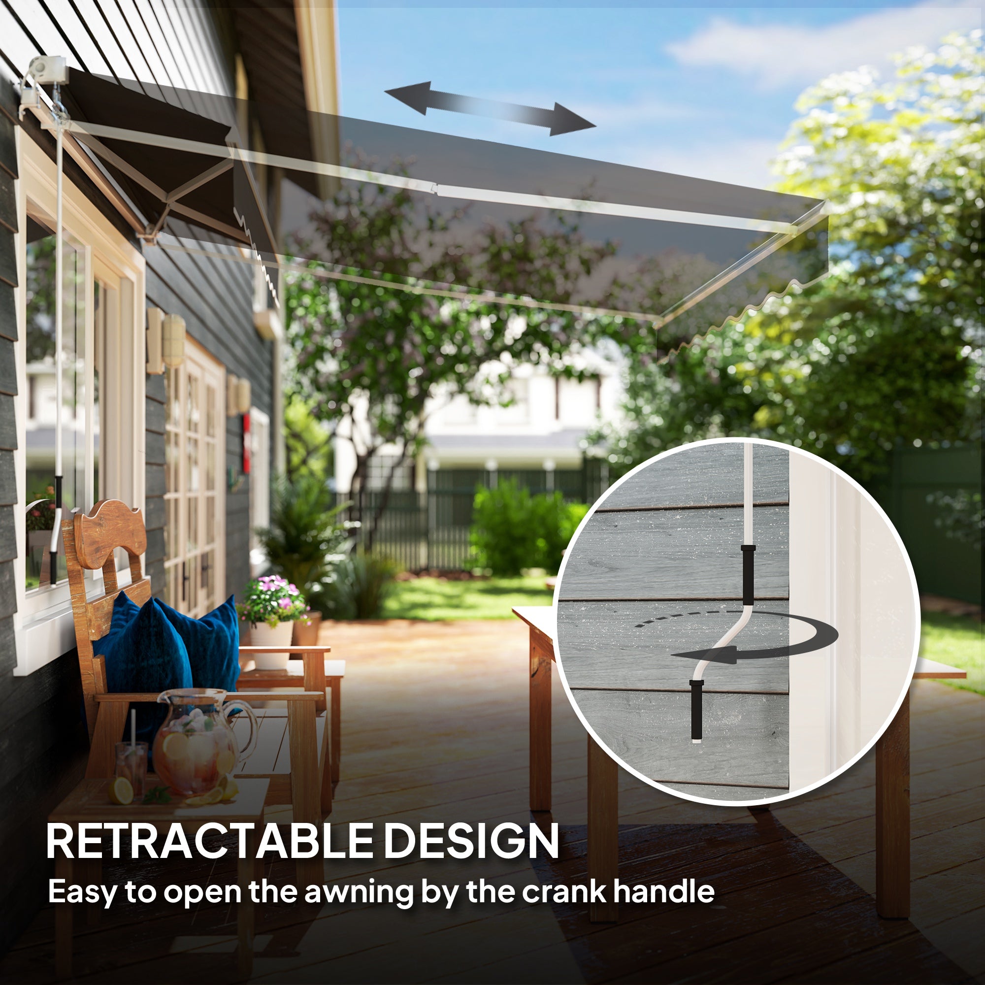 Outsunny Garden Retractable Awning - Black - North Peak Garden Furniture