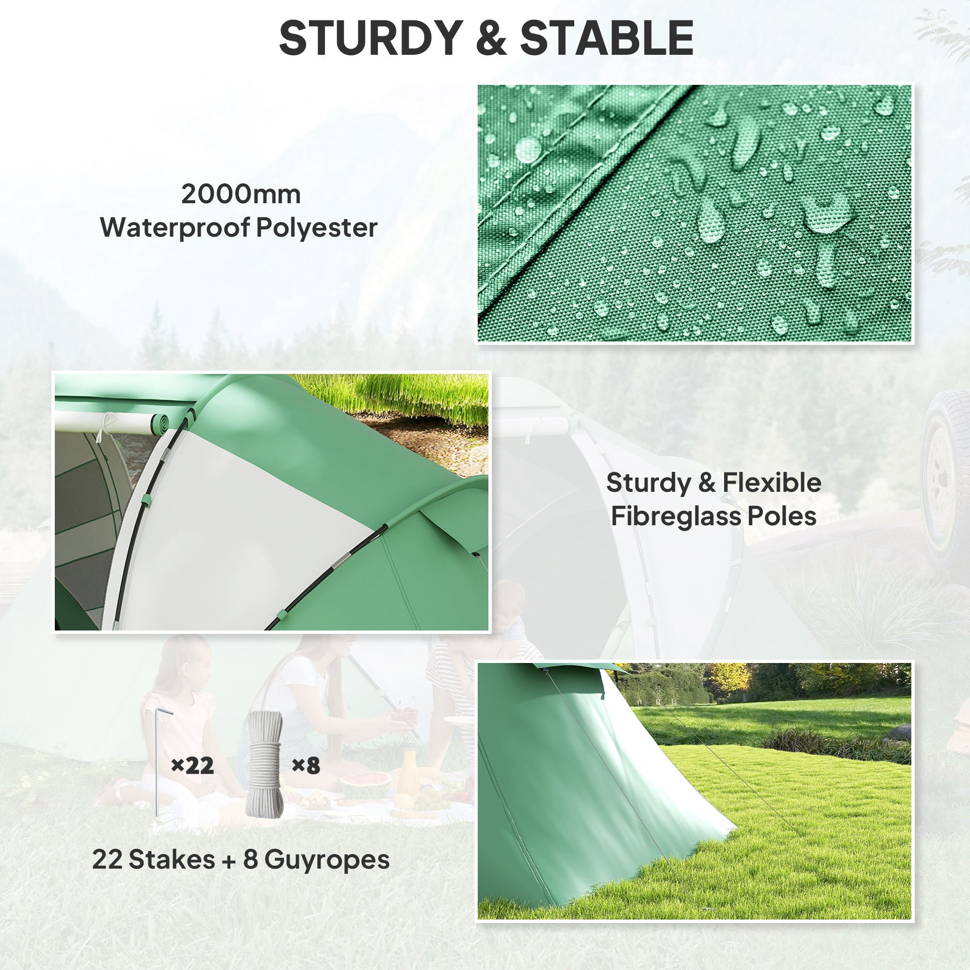 Outsunny 4-6 Man UV Protection Camping Tent - Green and White - North Peak Garden Furniture