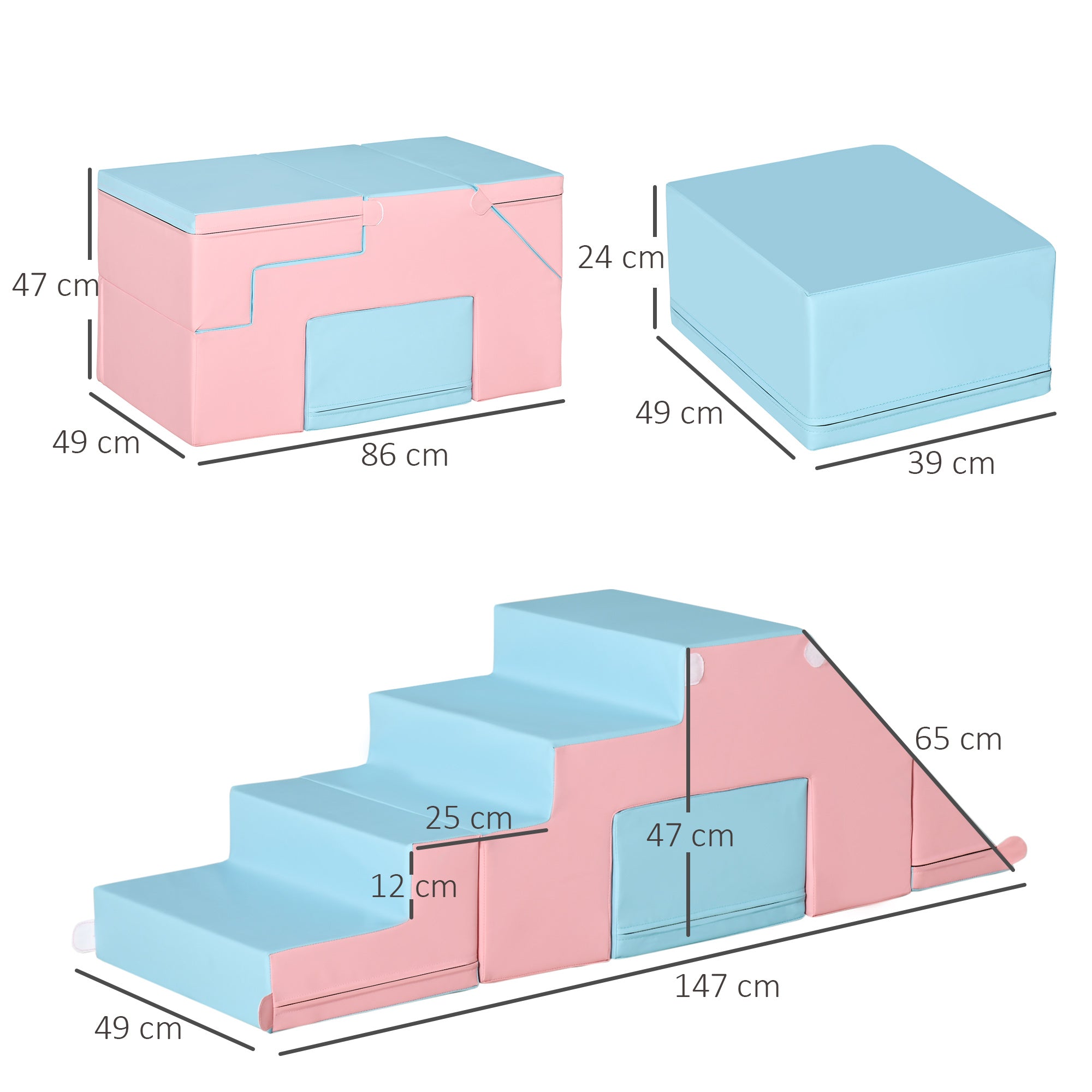 HOMCOM 2-piece Soft Play Set, Baby Foam Climber Block for Toddler 1-3 Years, Pink Blue