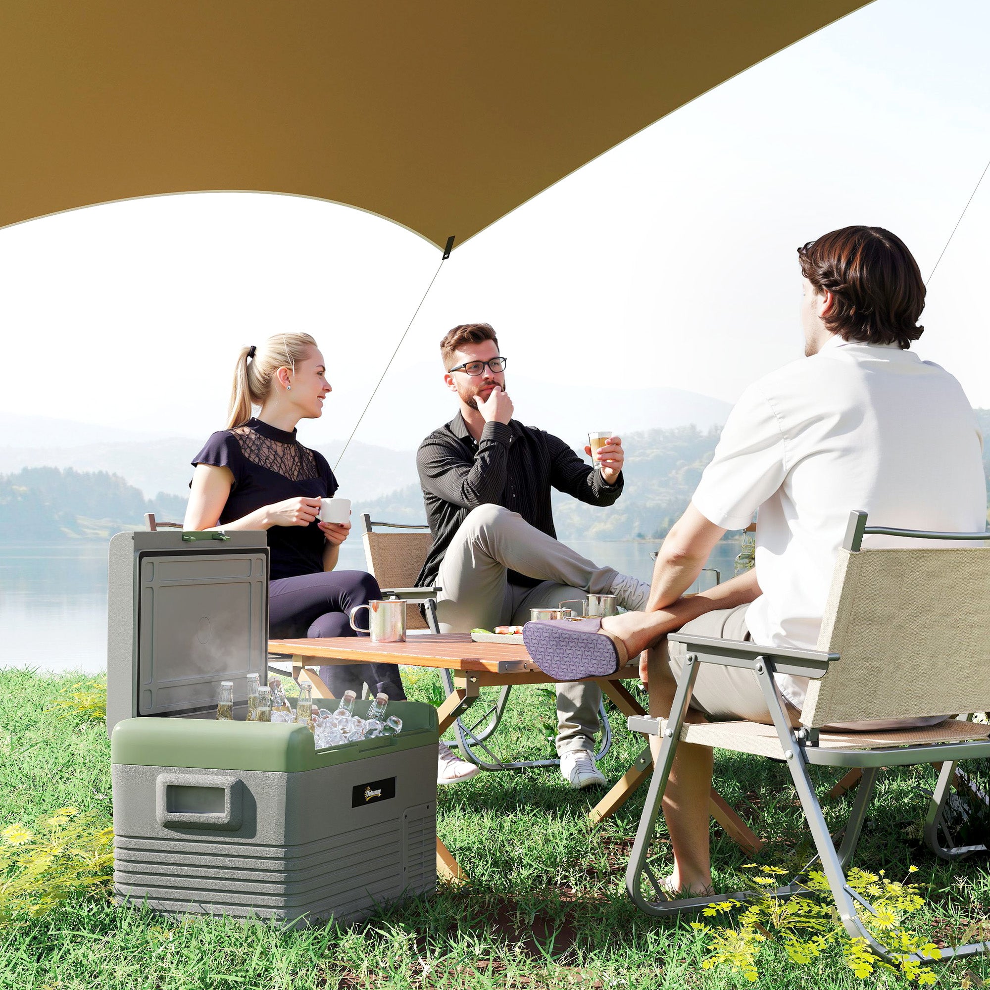Outsunny 30L Portable Car Refrigerator - Light Green and Grey - North Peak Garden Furniture