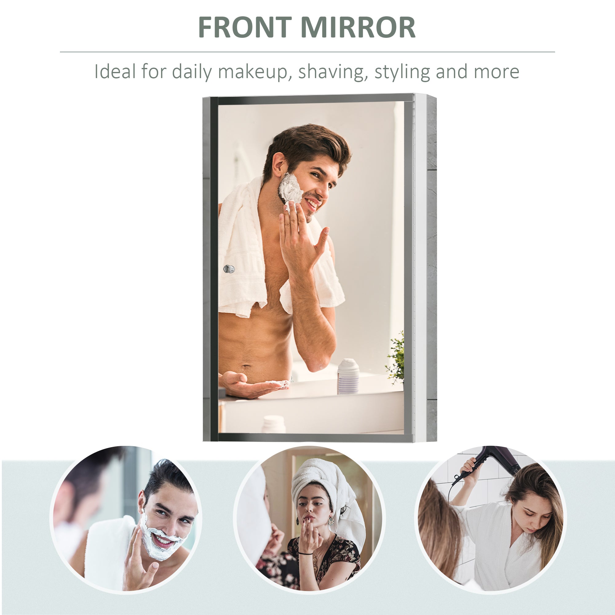 HOMCOM Stainless Steel Wall mounted Bathroom Mirror Cabinet 2 Shelves Storage Unit Furniture w/Single Door (60H x 40L x 13D (cm)) - North Peak Garden Furniture