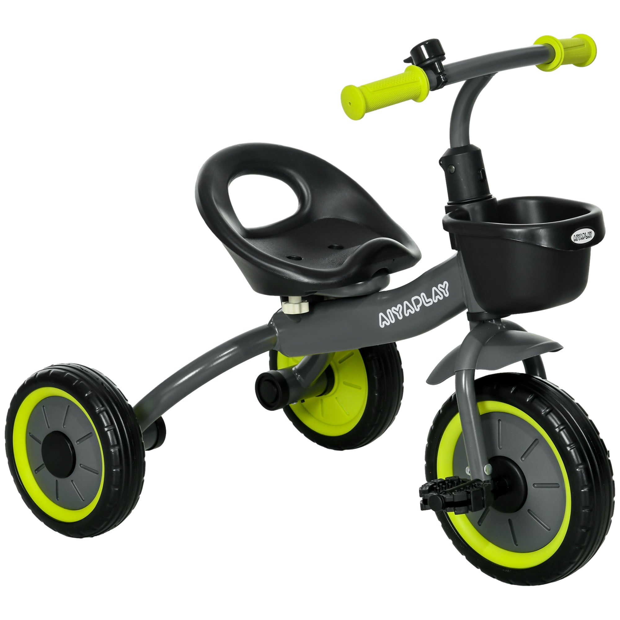 AIYAPLAY Kids Trike, Tricycle, with Adjustable Seat, Basket, Bell, for Ages 2-5 Years - Black - North Peak Garden Furniture