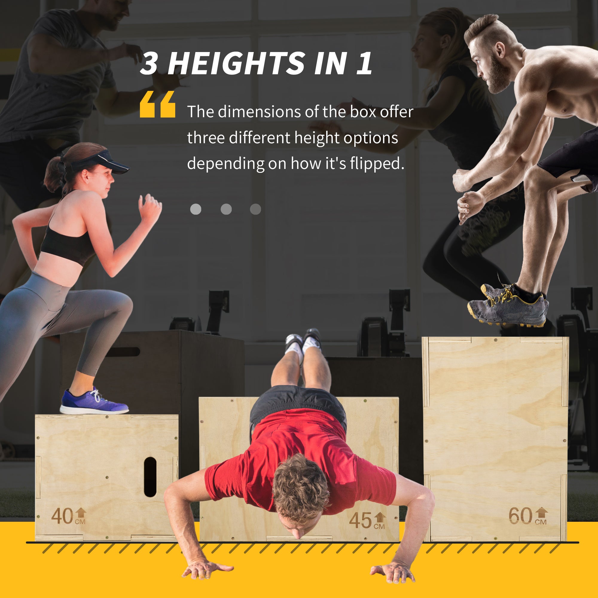 HOMCOM 3-in-1 Wooden Plyo Box, Plyometric Jump Box with Handle Openings for Home Gym, Workout Training, Natural - North Peak Garden Furniture